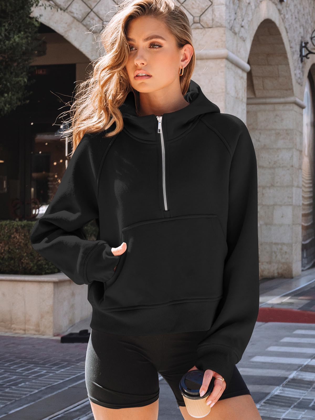 AUTOMET Womens Hoodies Half Zip Up Casual Comfort Fall Clothes 2026 | Fleece lined, hooded, jackets with pockets, travel airport Outfits, y2k sweatshirts, cute loung wear, winter sweaters