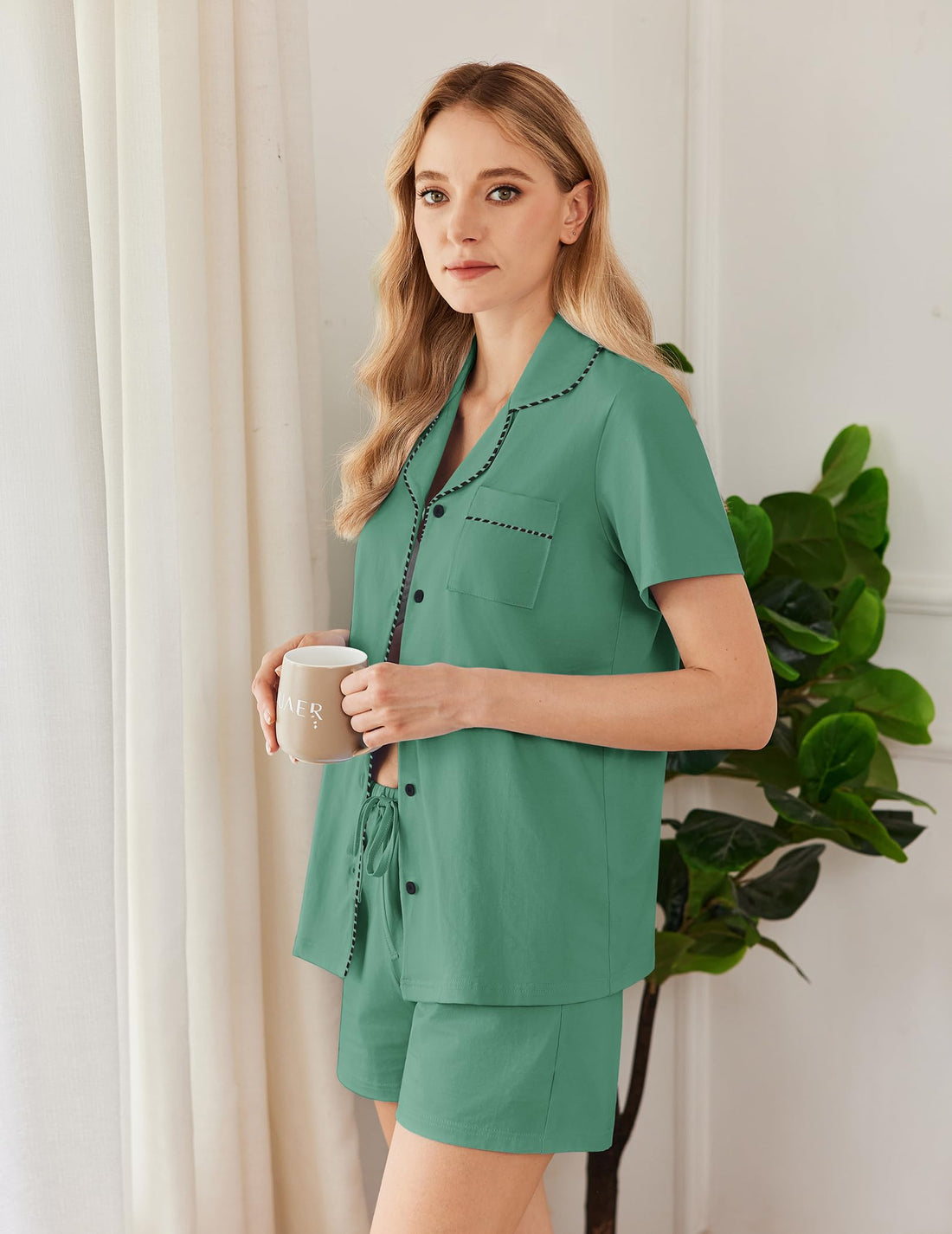 Ekouaer Pajamas for Women Set Button Down Short Sleeve Sleepwear 2 Piece pj