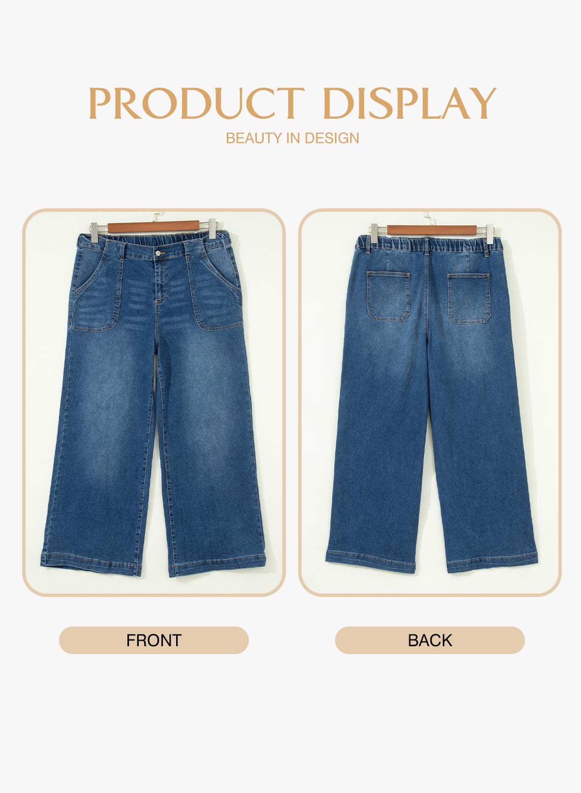 Eytino Plus Size Wide Leg Jeans for Women Elastic High Waisted Stretchy Relaxed Fit Denim Pants with Pockets(1X-5X)