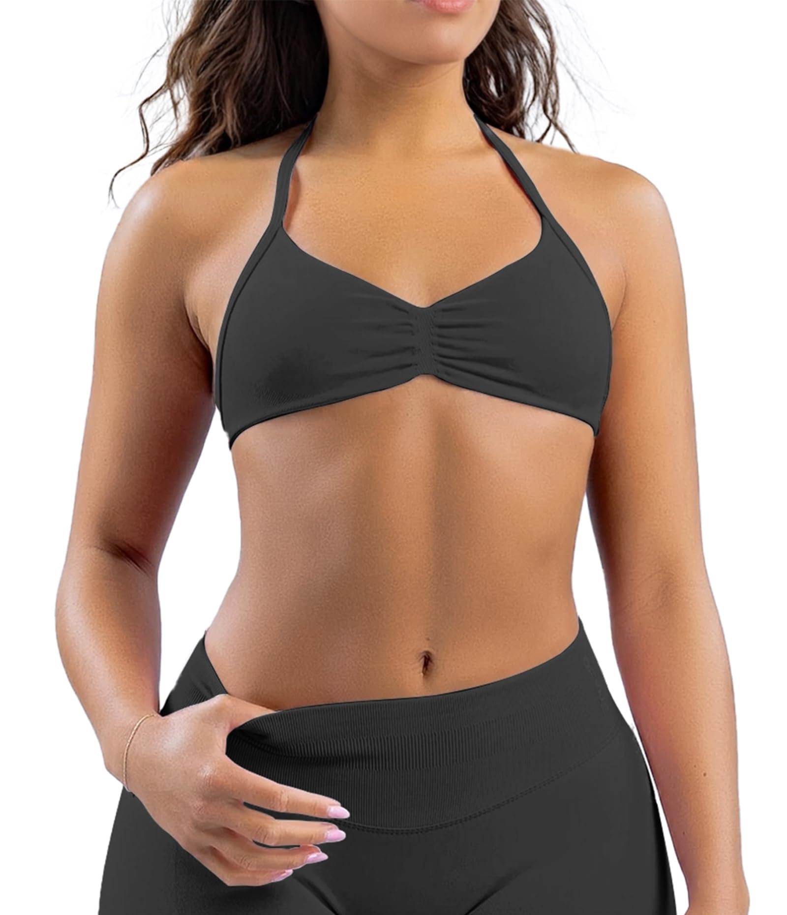 Comper Women's Sports Bra with Thin Straps Stretchy Wirefree Workout Bras Lightweight Workouts Bralette with Removable Pads
