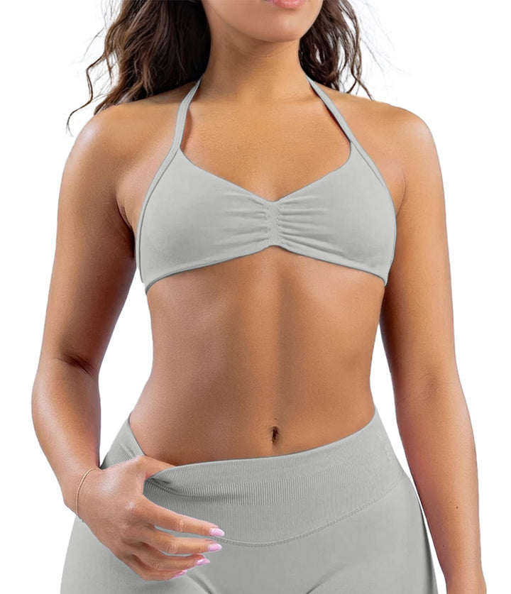 Comper Women's Sports Bra with Thin Straps Stretchy Wirefree Workout Bras Lightweight Workouts Bralette with Removable Pads