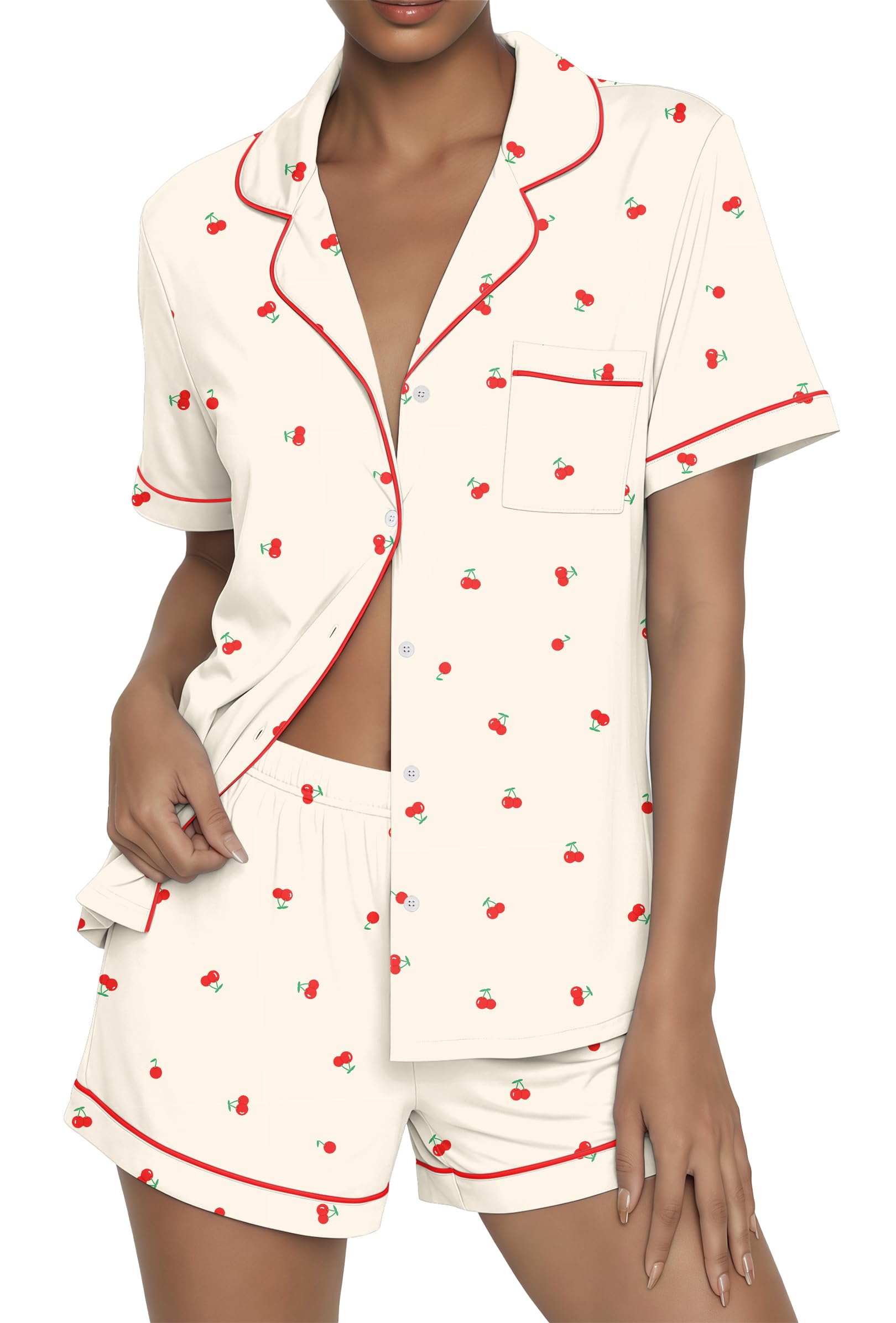 Ekouaer Womens Pajama Sets Button Up Pjs 2 Piece Short Sleeve Sleepwear