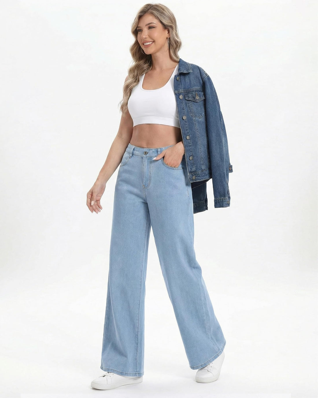 Pull On Jeans for Women Wide Leg High Waisted Stretch Baggy Jeans Casual Trendy Straight Denim Pants (with Plus Size)