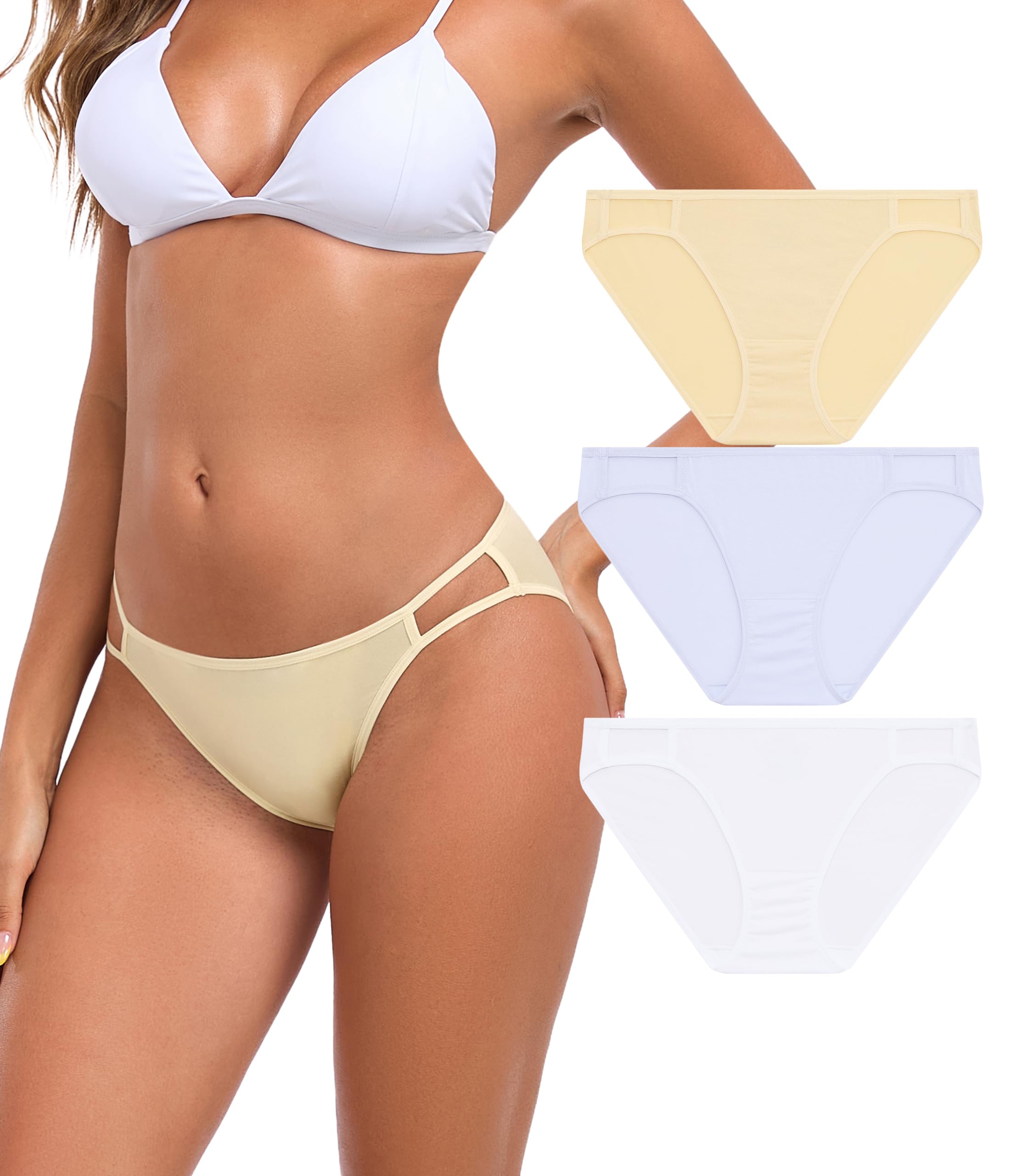 ANLIQI Women's High Cut String Bikini Panties Modal Comfort Breathable Stretch Bikini Underwear Soft Plus Size Underwear