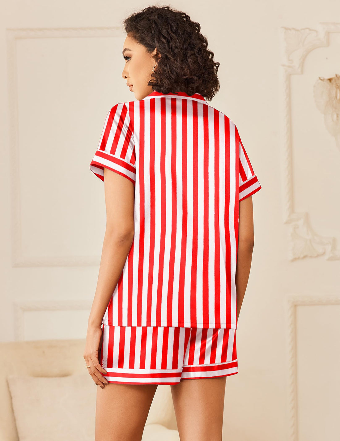Ekouaer Silk Pajamas for Women Button Up 2 Piece Satin Pjs Shorts Set