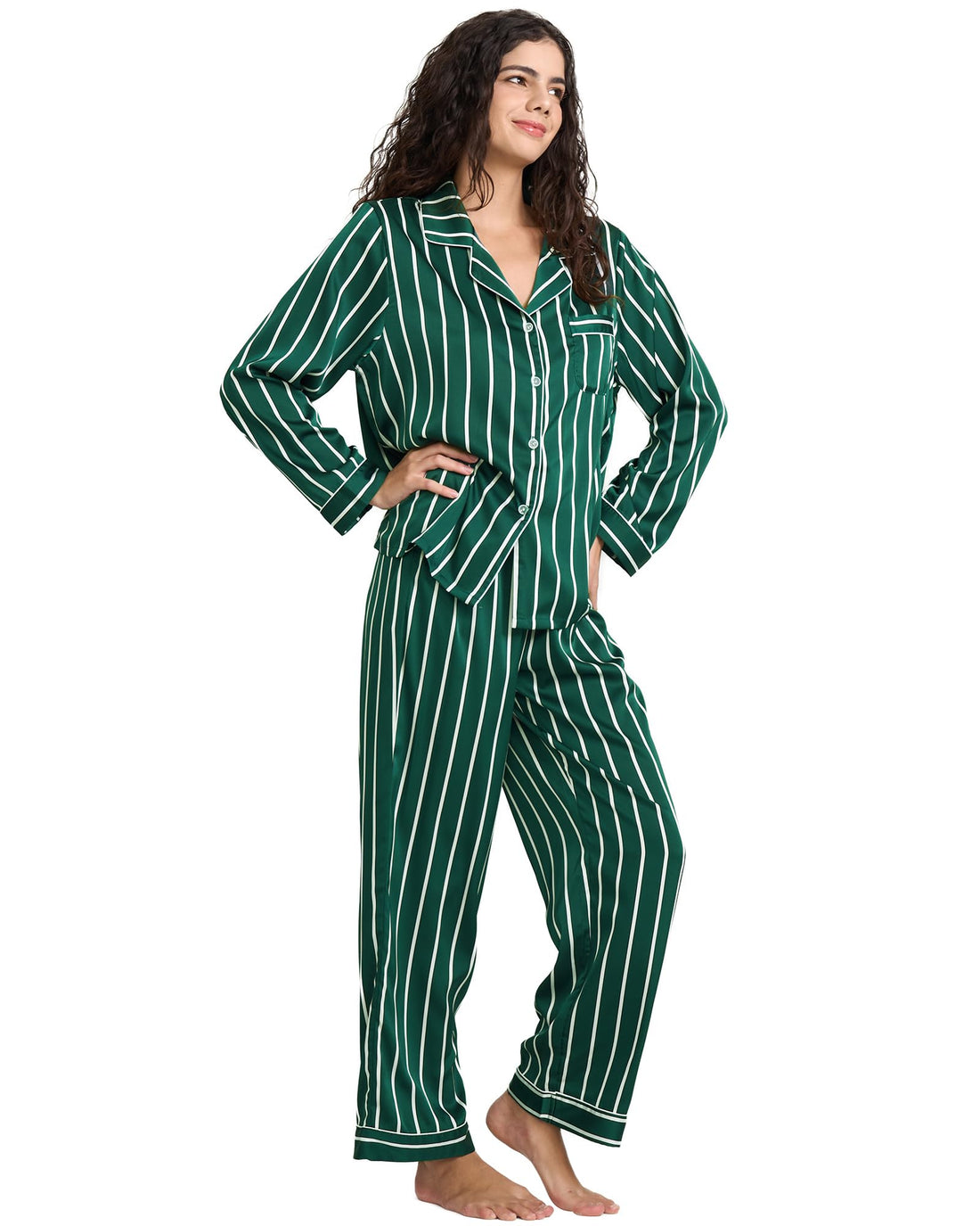 YiNi LuLu Womens Silk Satin Pajamas Set Button Down 2 Piece Pjs Long Sleeve Oversized Sleepwear with Pockets