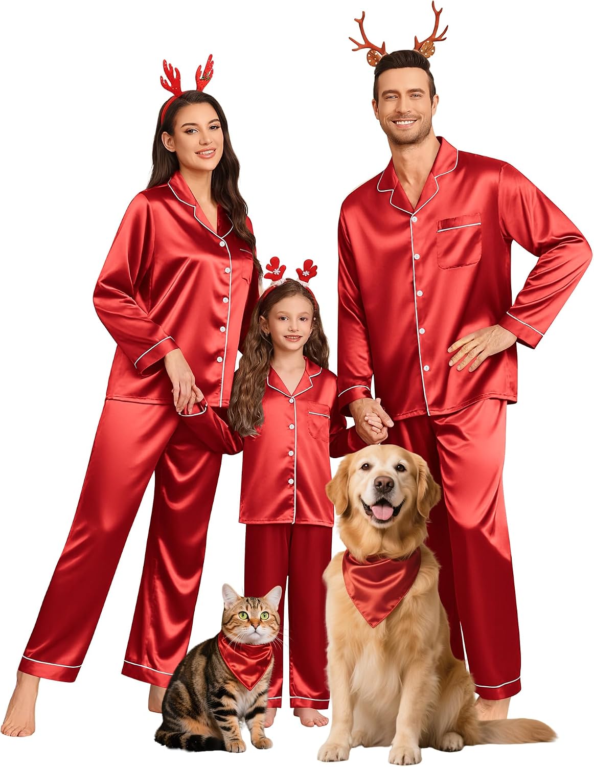 SWOMOG Family Matching Pajamas Set Silk Satin Button Down Sleepwear Long Sleeve Nightwear 2 Pcs Pj Set S-XXL