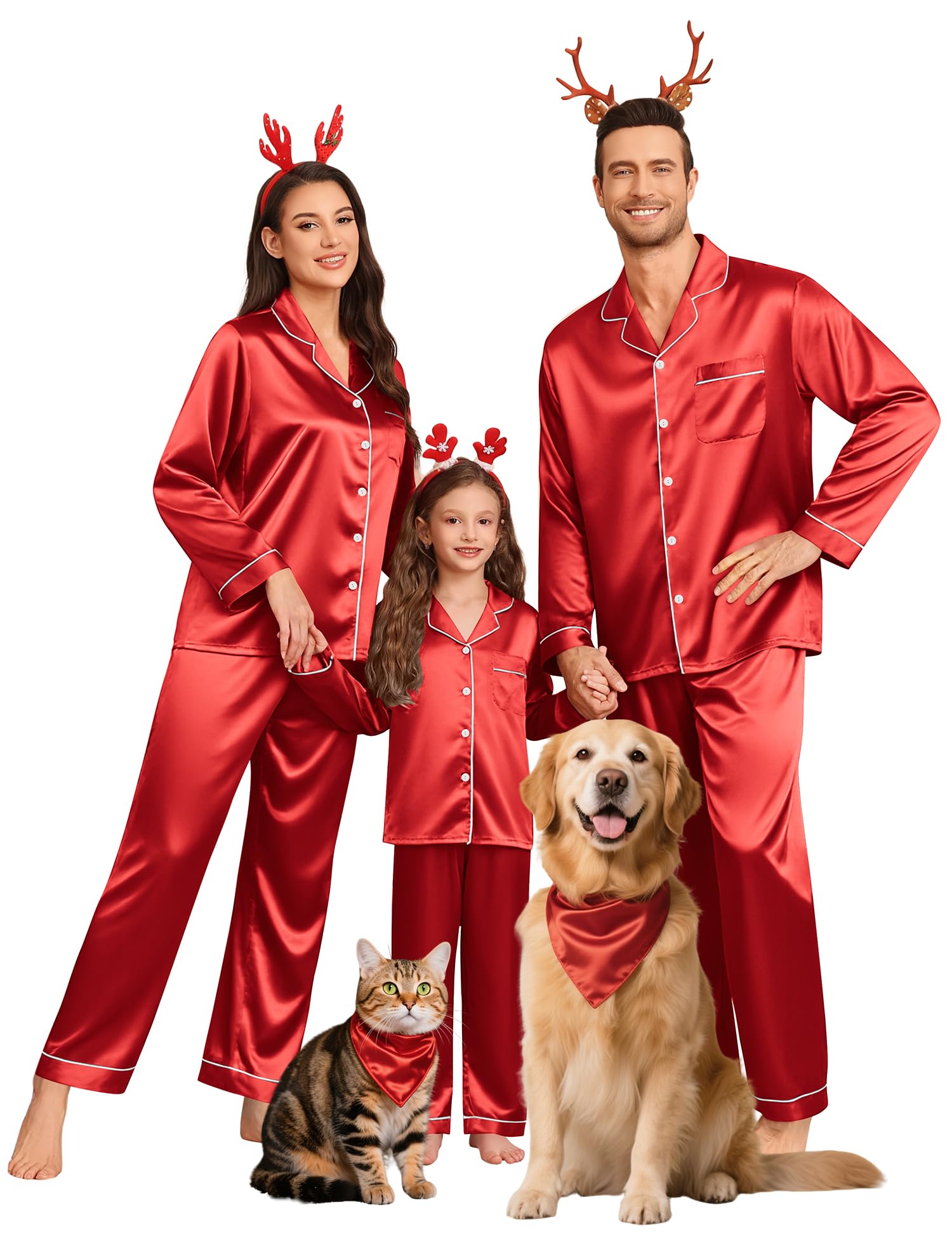 SWOMOG Family Matching Pajamas Set Silk Satin Button Down Sleepwear Long Sleeve Nightwear 2 Pcs Pj Set S-XXL