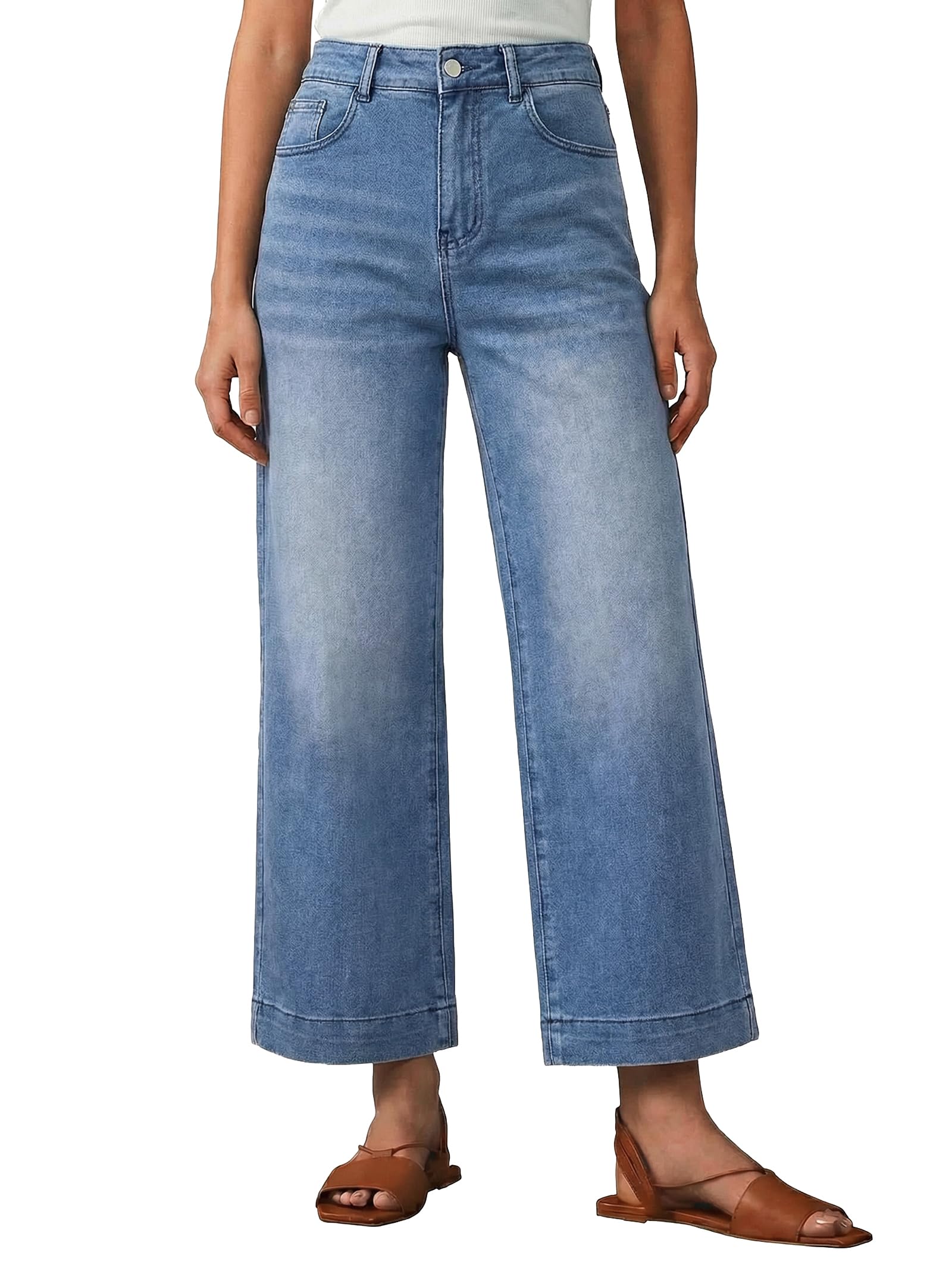 EMMIOL Women's 2026 Wide Leg Jeans Distress High Waist Stretchy Baggy Denim Pants Trousers Clothing