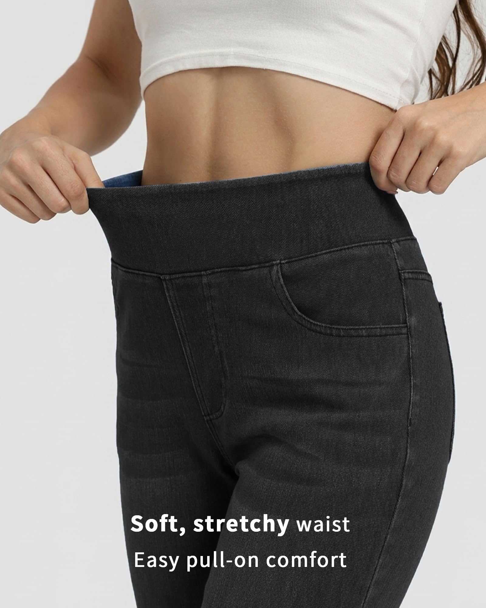 Pull on Straight Leg Jeans for Women Stretchy Sweatpant Jeans Elastic High Waist Tummy Control Trendy Denim Pants