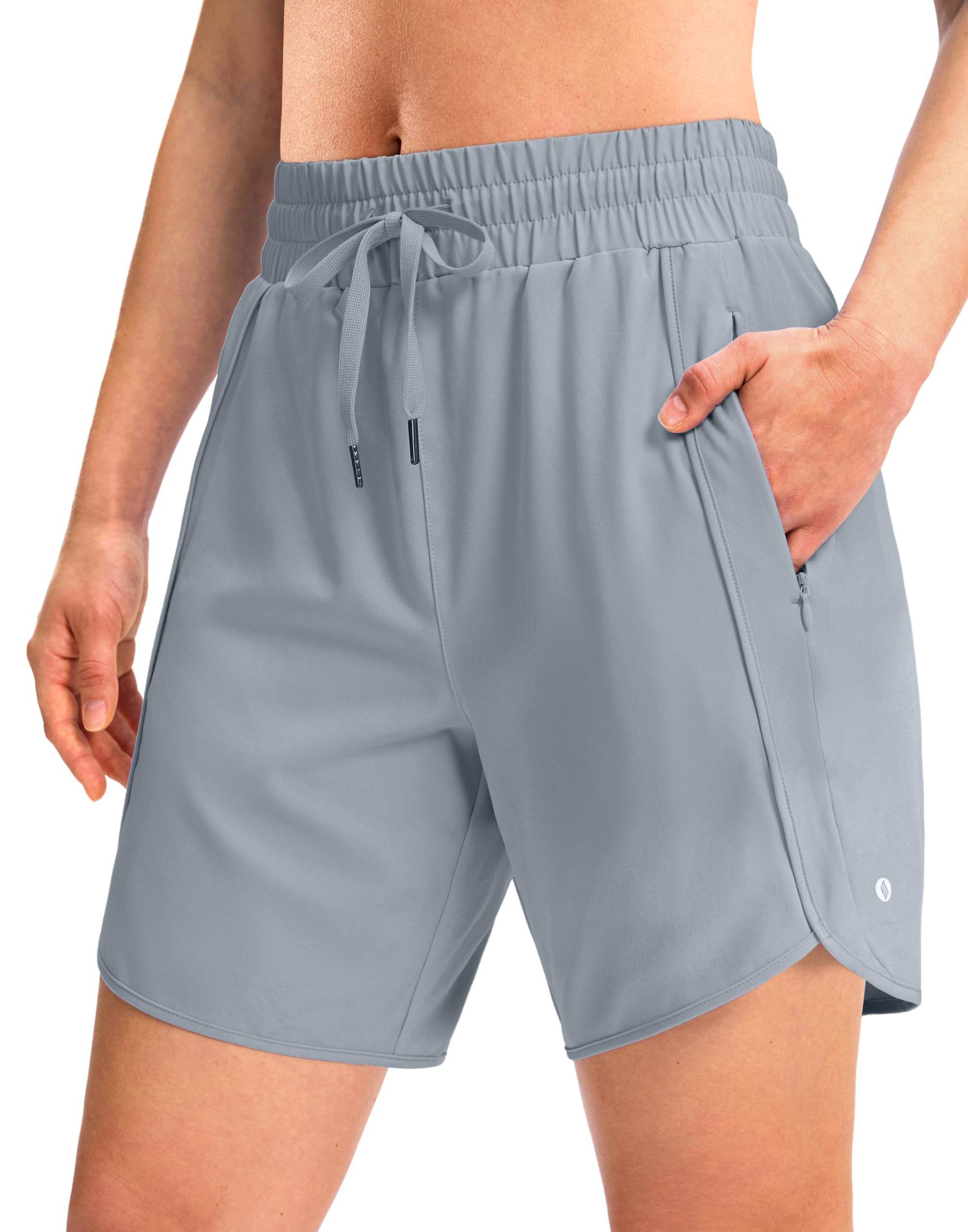 SANTINY Women's 3.5''/5''/7'' Athletic Gym Running Shorts Zipper Pockets | No Liner, High Waisted, Quick Dry, Lightweight, Workout, Shorts for Women