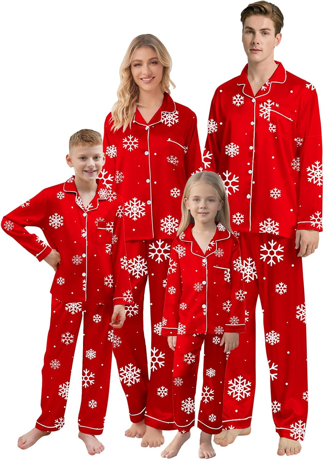 QZH.DUAO Christmas Family Pajamas Matching Sets Silk Satin Long Sleeve Pj Set Sleepwear
