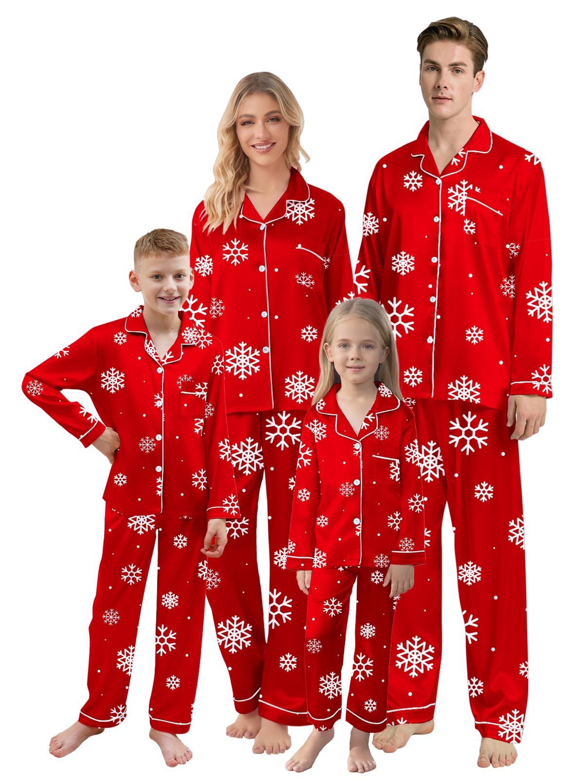 QZH.DUAO Christmas Family Pajamas Matching Sets Silk Satin Long Sleeve Pj Set Sleepwear