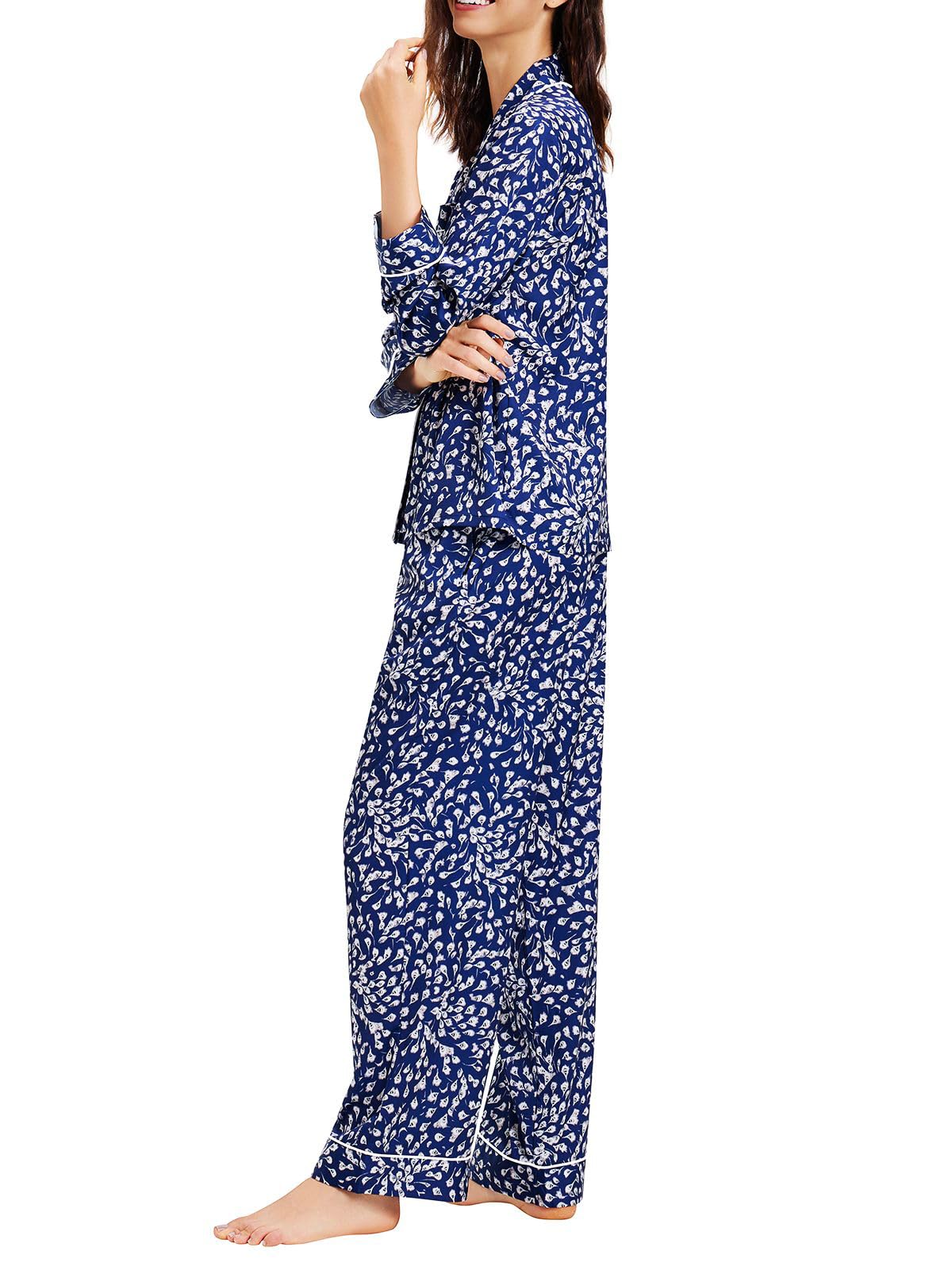 Lonxu Womens Satin Pajama Set Button Down Sleepwear Long Pj XS-3XL