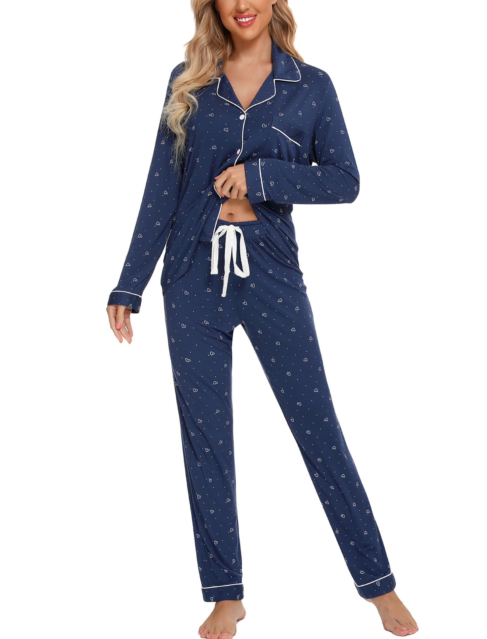 Leikar Button Up Pajamas For Women Long Sleeve Viscose Soft Pjs Lounge