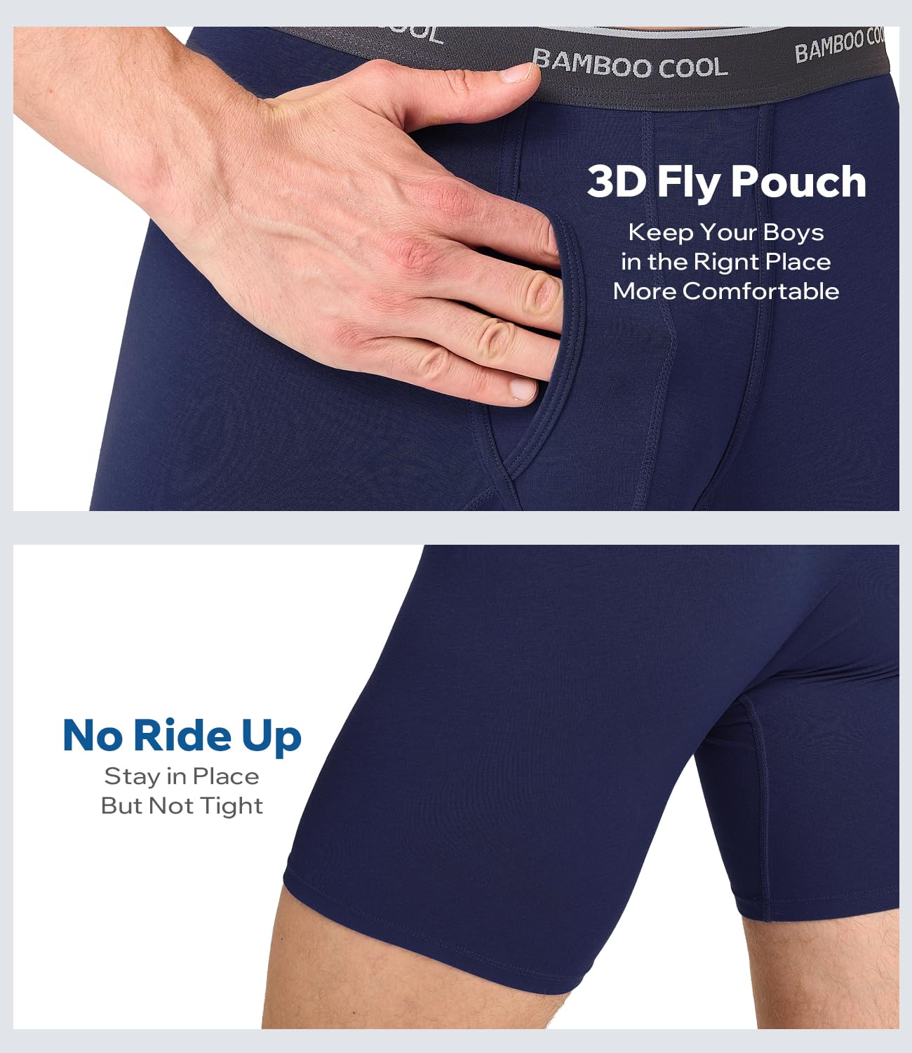 BAMBOO COOL Ultra Soft Mens Underwear Boxer Briefs 6-Pack | Bamboo Fabric‌,No Ride Up,More Breathable Than Cotton