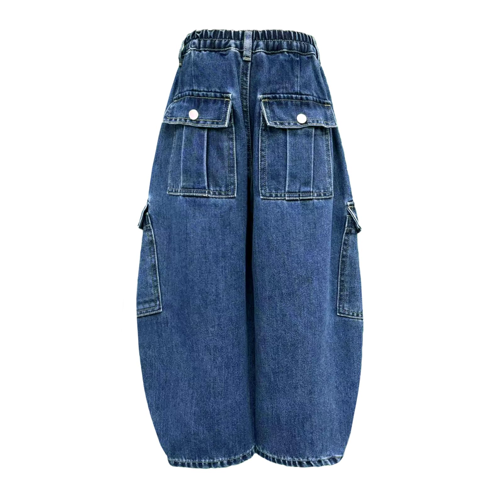 Baggy Jeans for Boys Cargo Jeans, Mid Rise Elastic Waist Multi-Pockets Denim Pants School Streetwear Size 8-12