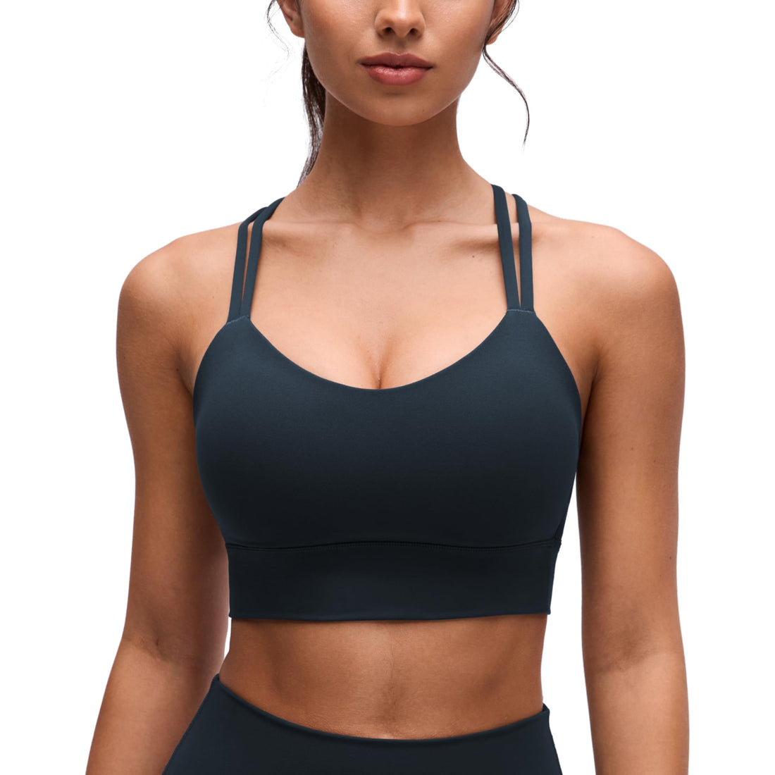 CRZ YOGA Softness Mold Butterluxe Sports Bras | Molded Cup, Light Support, Yoga, Extremely Soft, Longline, Strappy Back, Scoop Neck, for Women