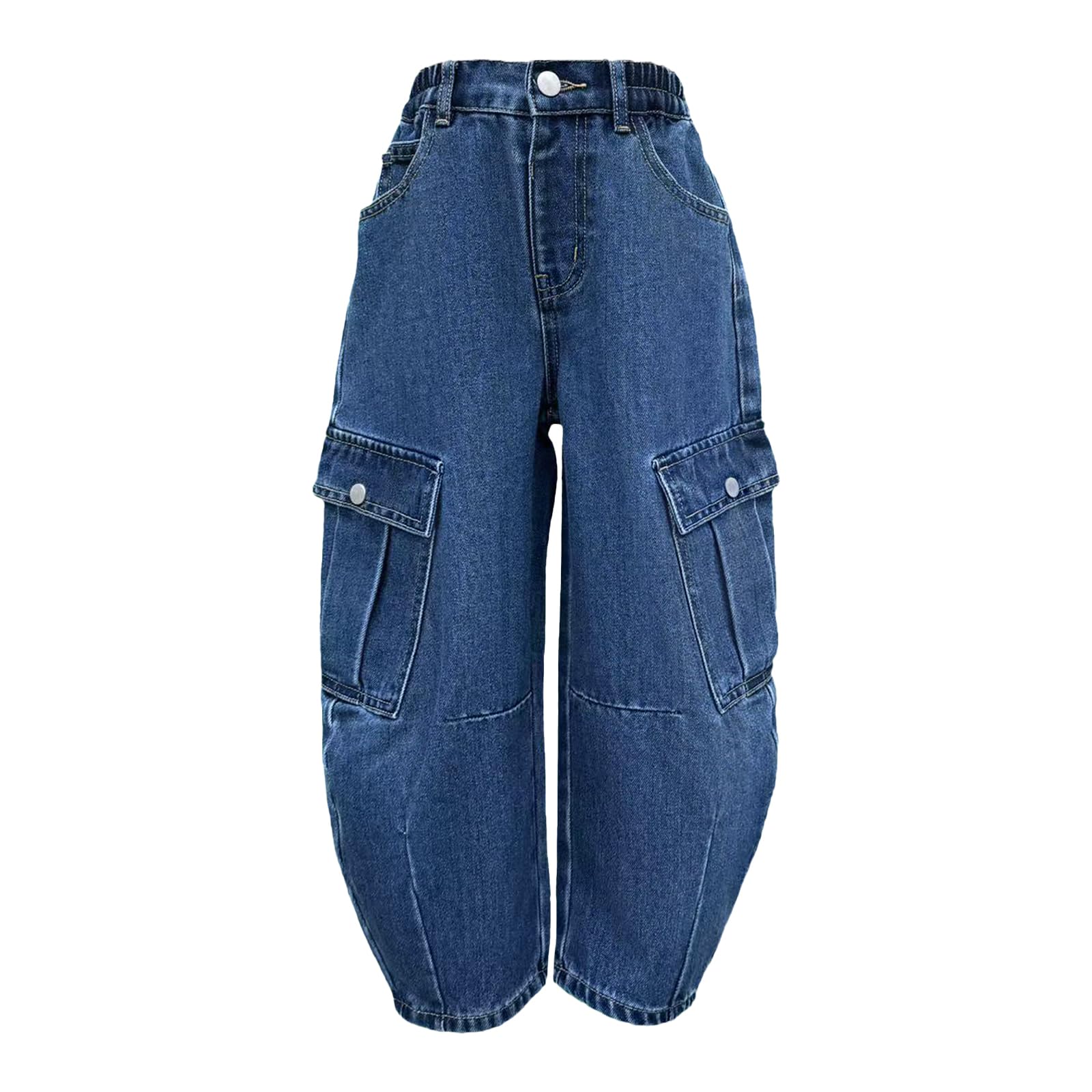 Baggy Jeans for Boys Cargo Jeans, Mid Rise Elastic Waist Multi-Pockets Denim Pants School Streetwear Size 8-12