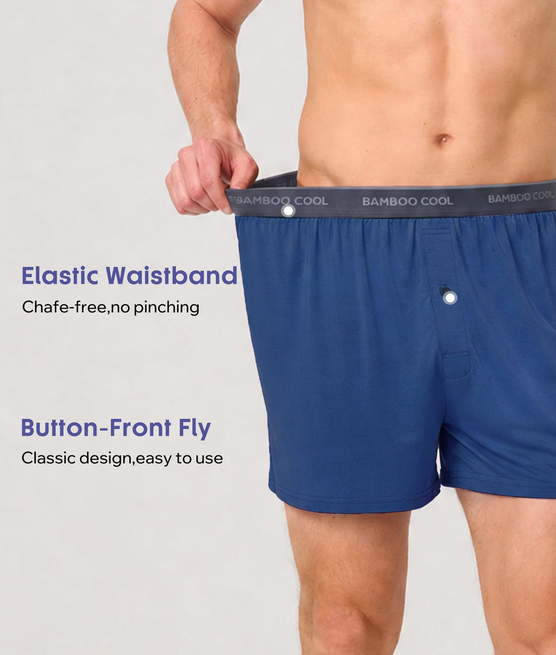BAMBOO COOL Men's Underwear Boxer Shorts,Breathable knit Boxers,Stretch and Relaxed Fit 4 Pack