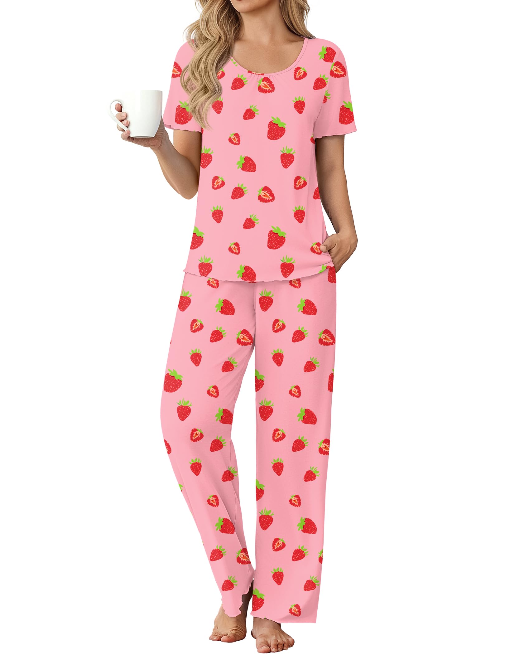 Ekouaer Womens Pajama Sets Viscose from Bamboo Top With Pants Lounge Set