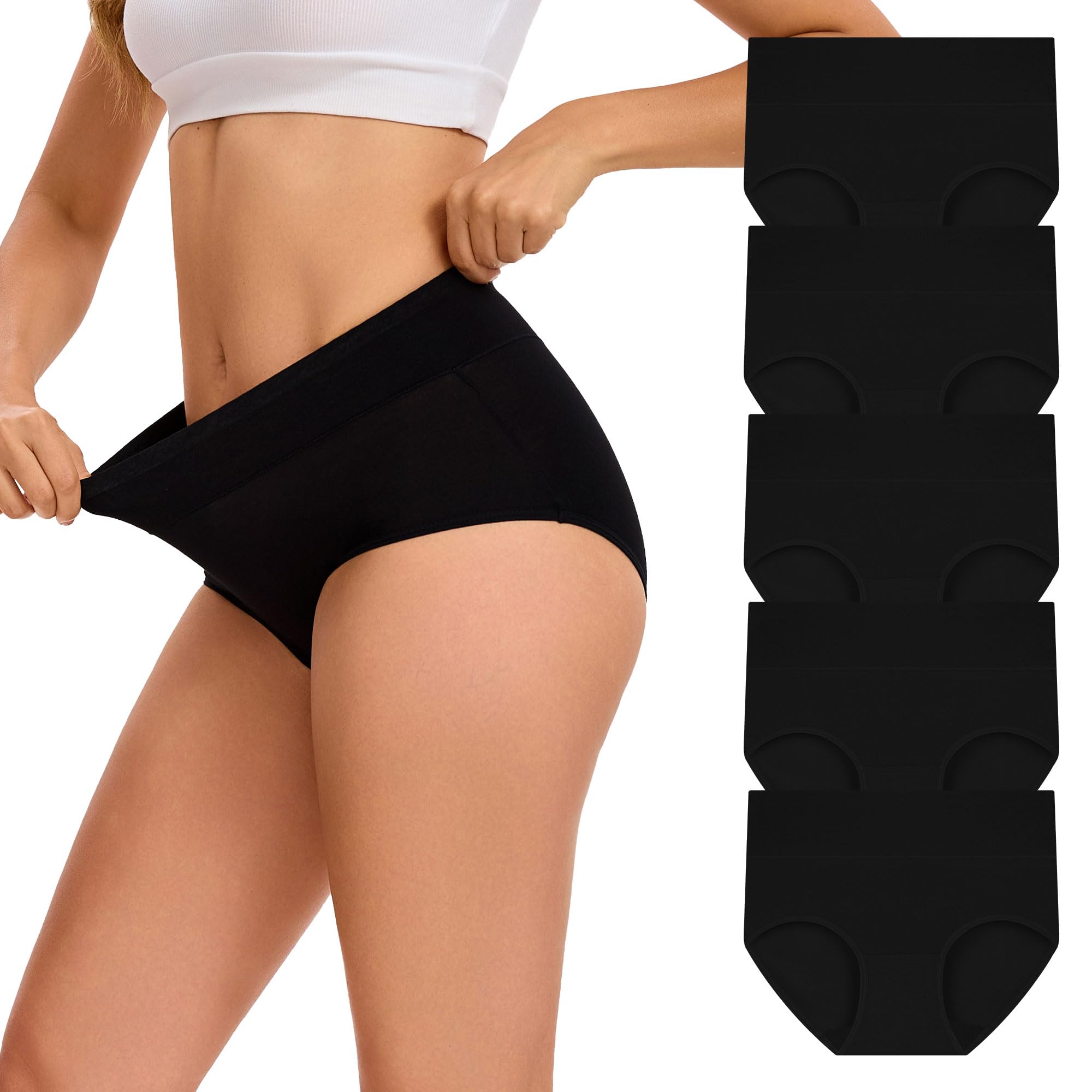 Women's Cotton Underwear High Waisted Briefs 5-Pack