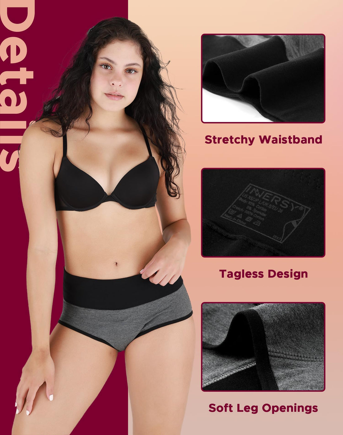 INNERSY Period Underwear for Women High Waisted Leak-Proof Postpartum Menstrual Panties 3-Pack