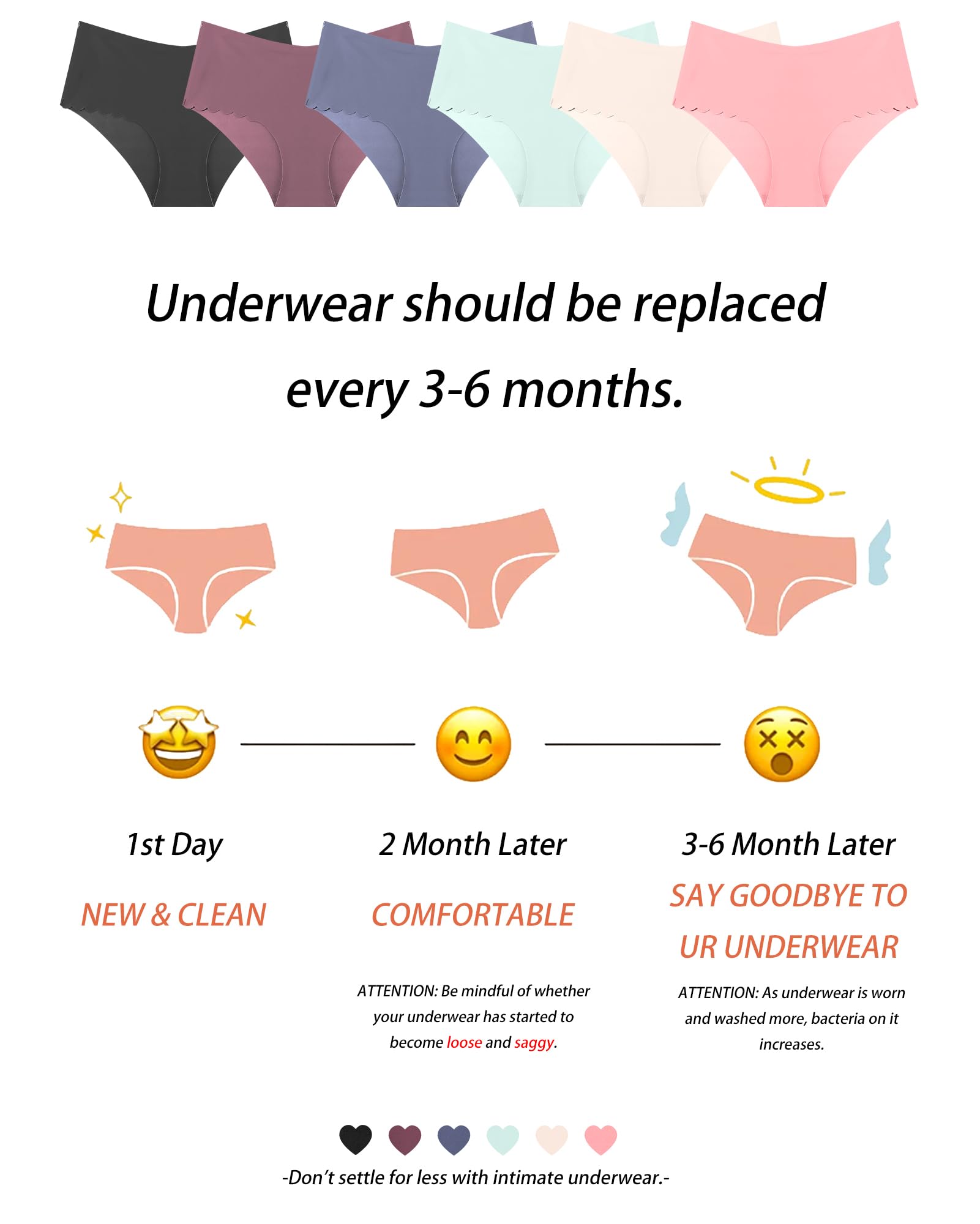 Sth Big High Waisted Seamless Underwear for Women No Show Panties Cheeky Scalloped Edge Bikini Breathable Briefs 6 Pack
