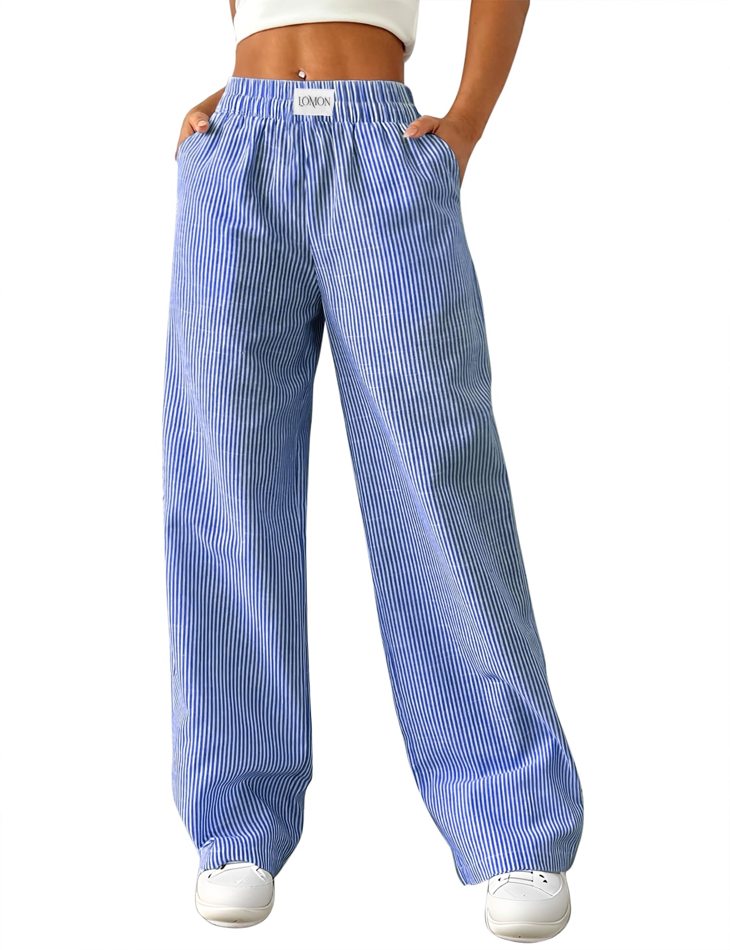 LOMON Womens Striped Gingham Boxer Pants Spring Summer Pajama Lounge Bottom