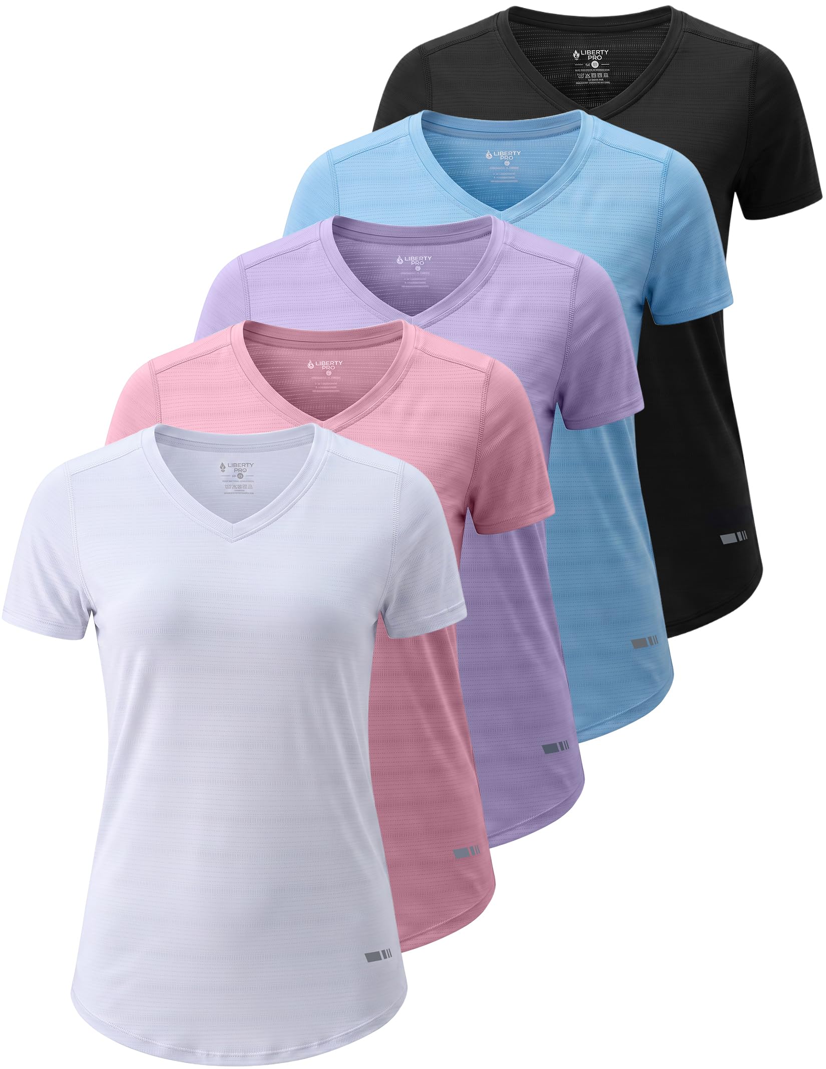 Liberty Imports 5 Pack Women's Dry Fit Workout Tops, Athletic Short Sleeve T Shirts for Yoga Gym (Available in Plus Sizes)