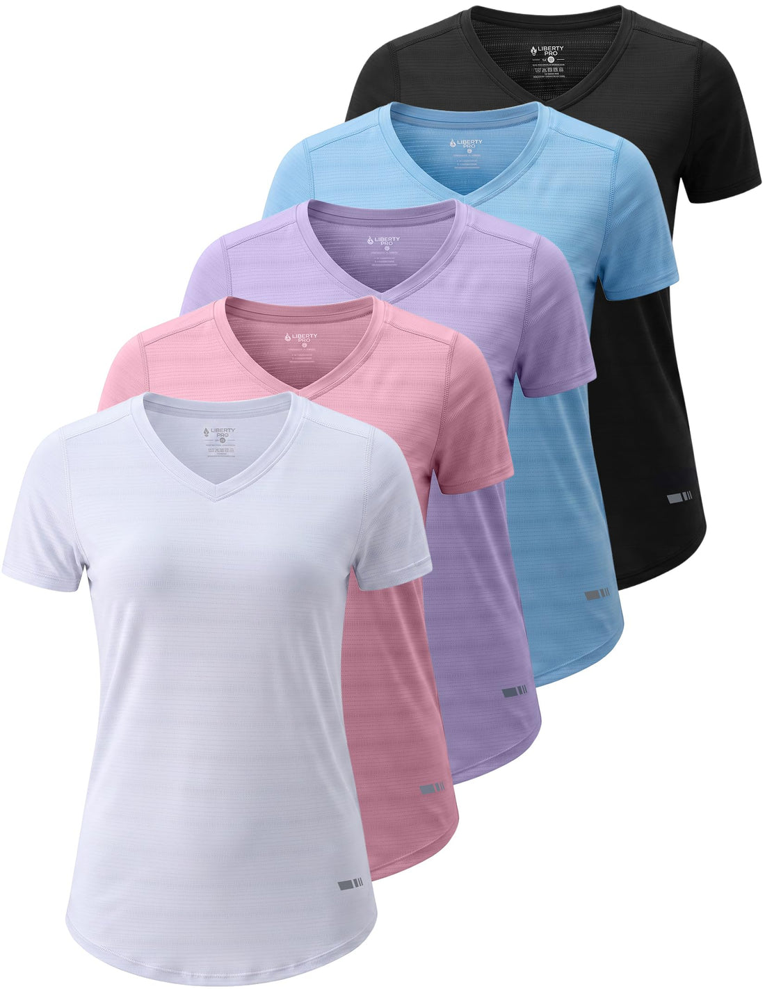 Liberty Imports 5 Pack Women's Dry Fit Workout Tops, Athletic Short Sleeve T Shirts for Yoga Gym (Available in Plus Sizes)