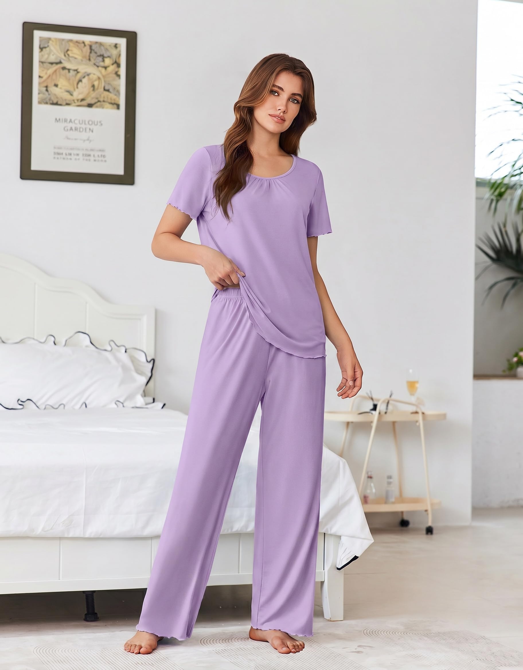 Ekouaer Womens Pajama Sets Viscose from Bamboo Top With Pants Lounge Set