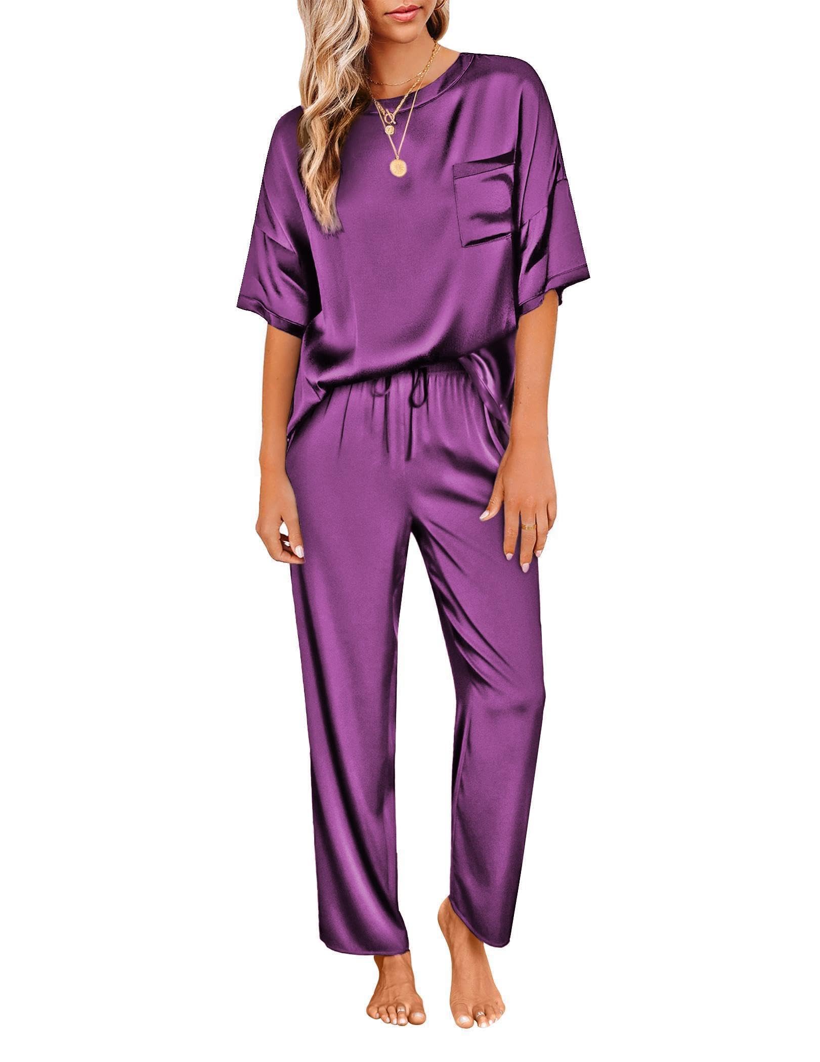 Ekouaer Pajamas for Women Set Silky Satin 2 Piece Lounge Sets with Pockets