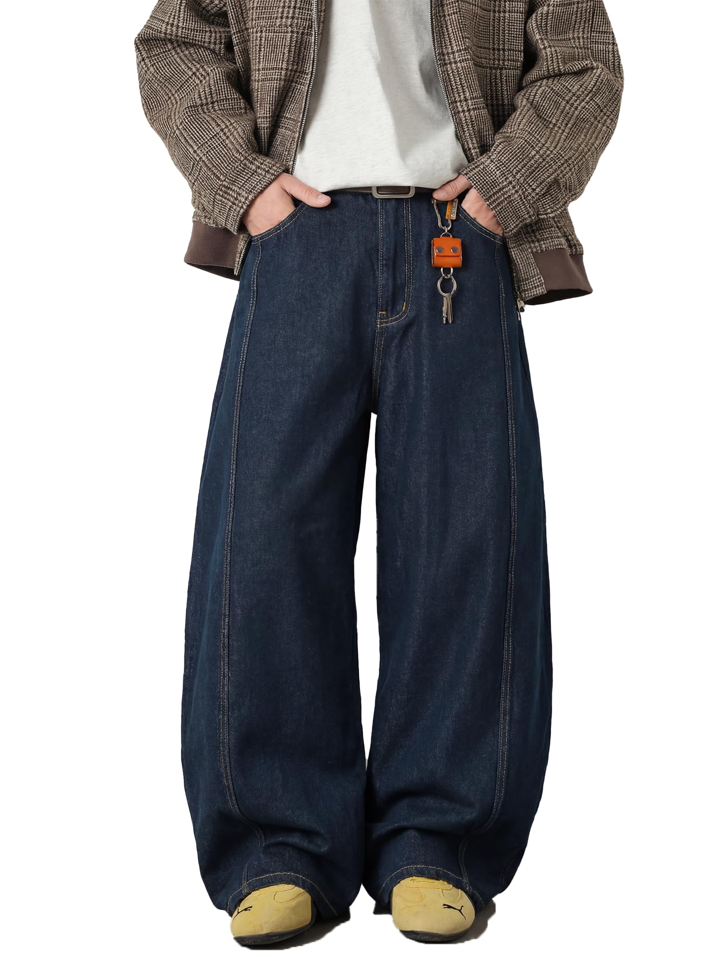 Baggy Hip Hop Jeans for Men Wide Leg Skater Denim Pants Casual Loose Fit Long Trousers