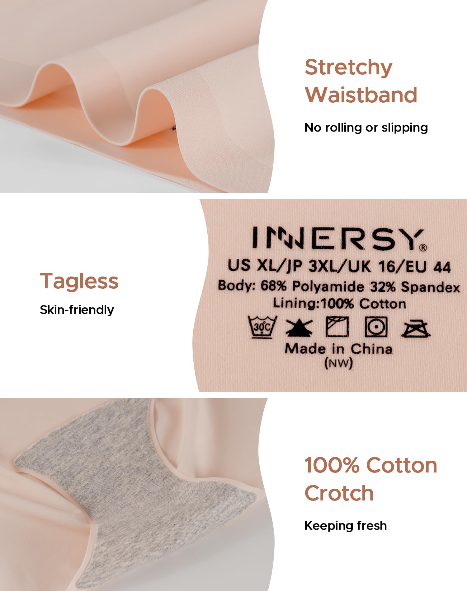 INNERSY Women's High Waist Seamless Underwear No Show Panties Full Coverage Briefs 3-Pack