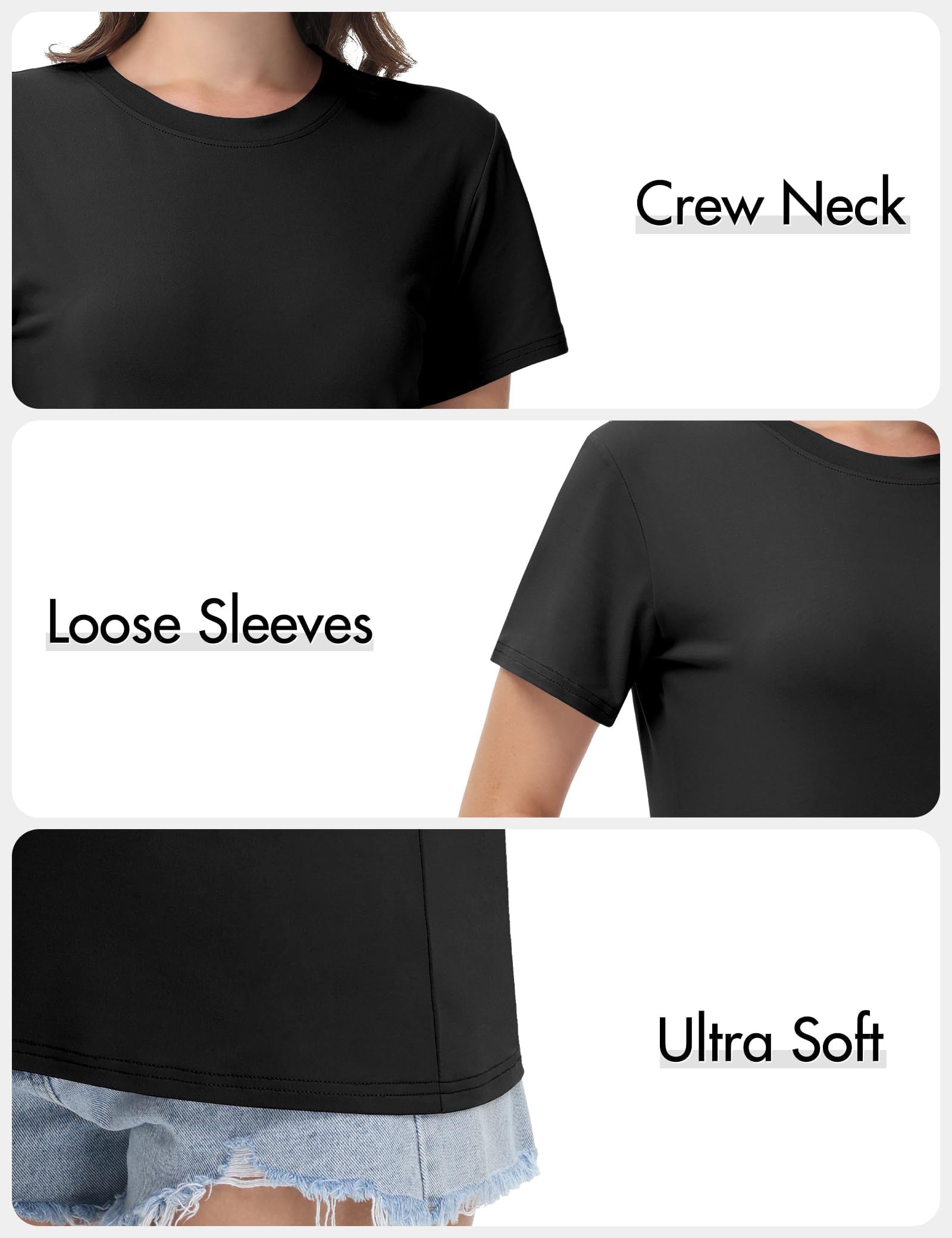 Kinglaman 4 Pack Women Basic T Shirts Tees, Workout Gym Loose Fit Crew Neck Short Sleeve Tshirts Casual Tops