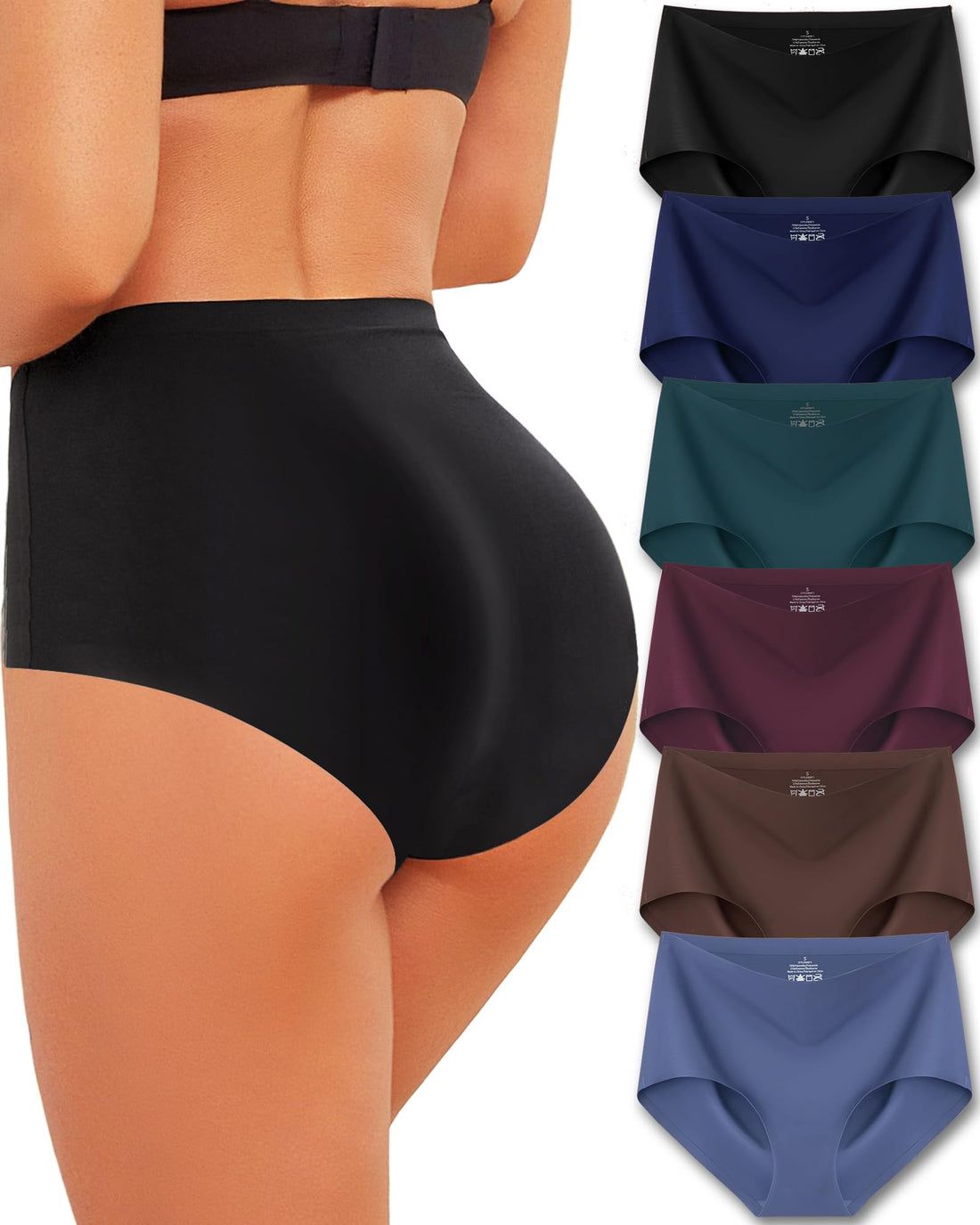High Waisted Seamless Underwear for Women Full Coverage Hiphugger High Rise Silky No Show Briefs Panties 6 Pack