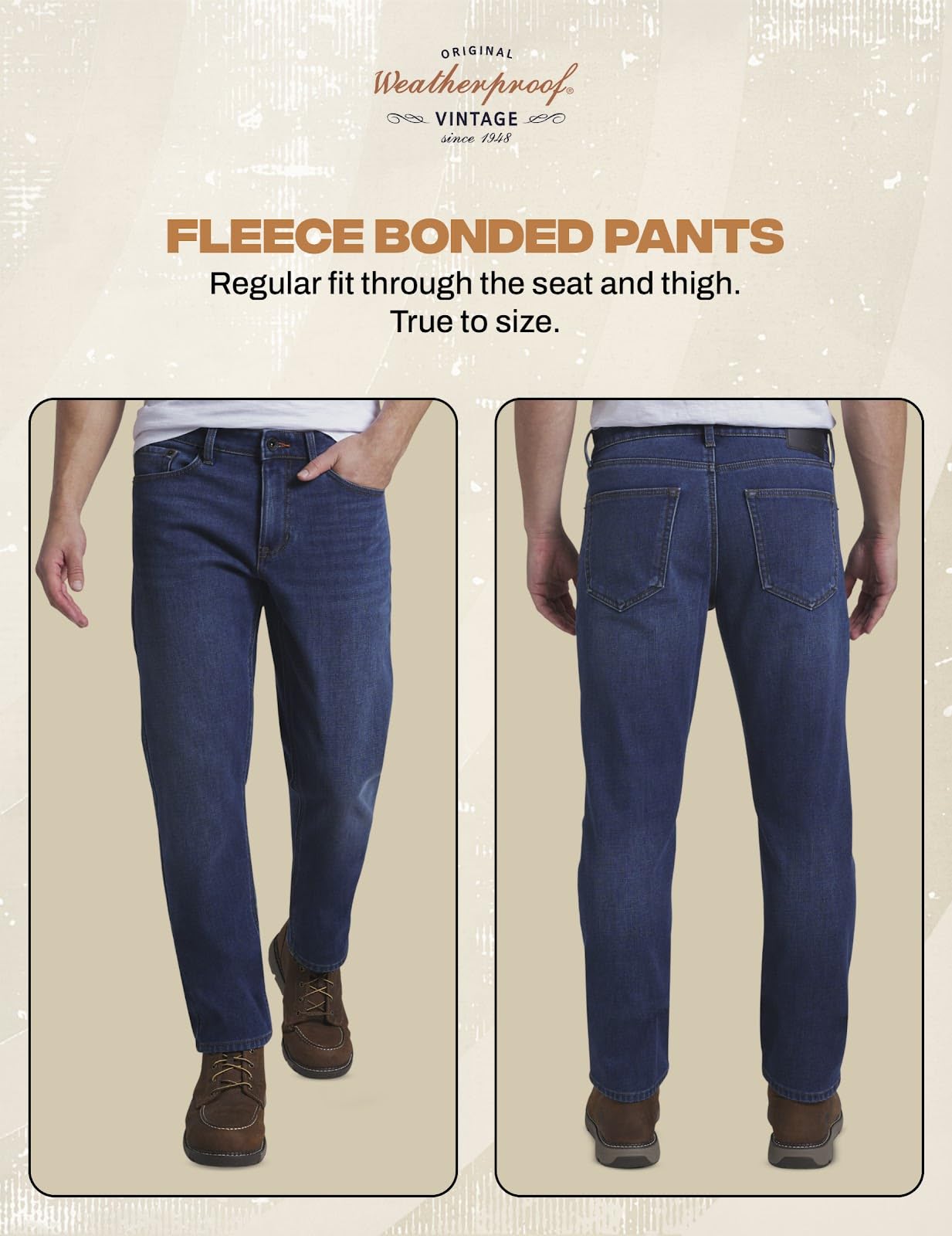 Weatherproof Vintage Fleece Lined Jeans Men - Regular Fit | Soft & Warm, Cold Weather Insulated Fleece Winter Pants for Men