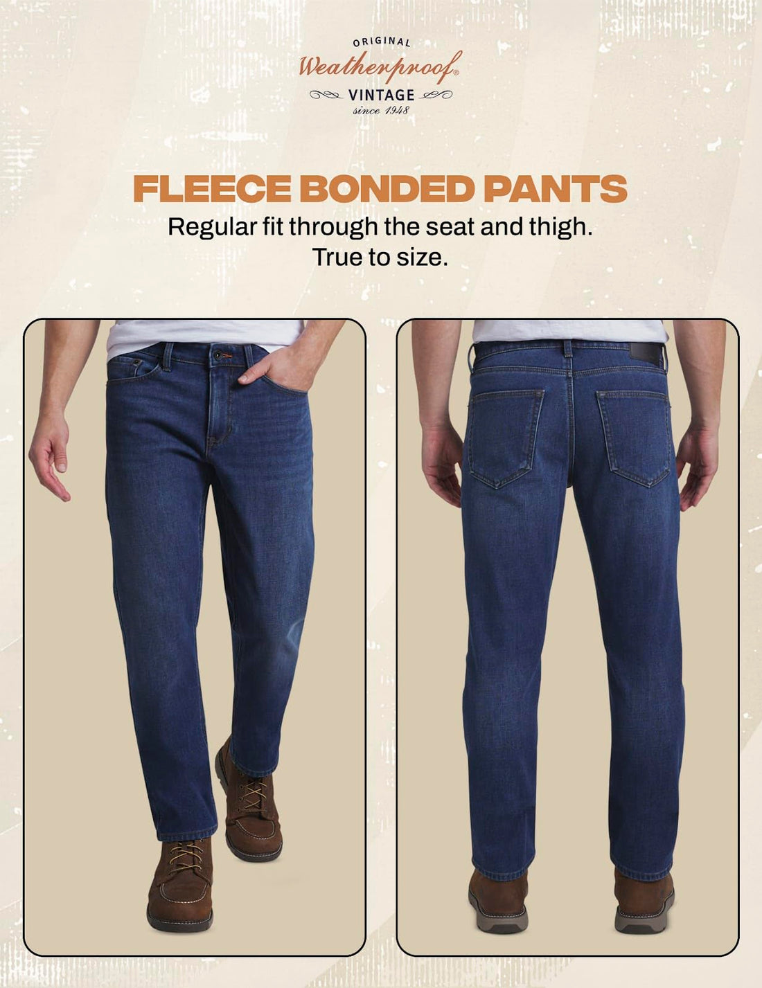 Weatherproof Vintage Fleece Lined Jeans Men - Regular Fit | Soft & Warm, Cold Weather Insulated Fleece Winter Pants for Men