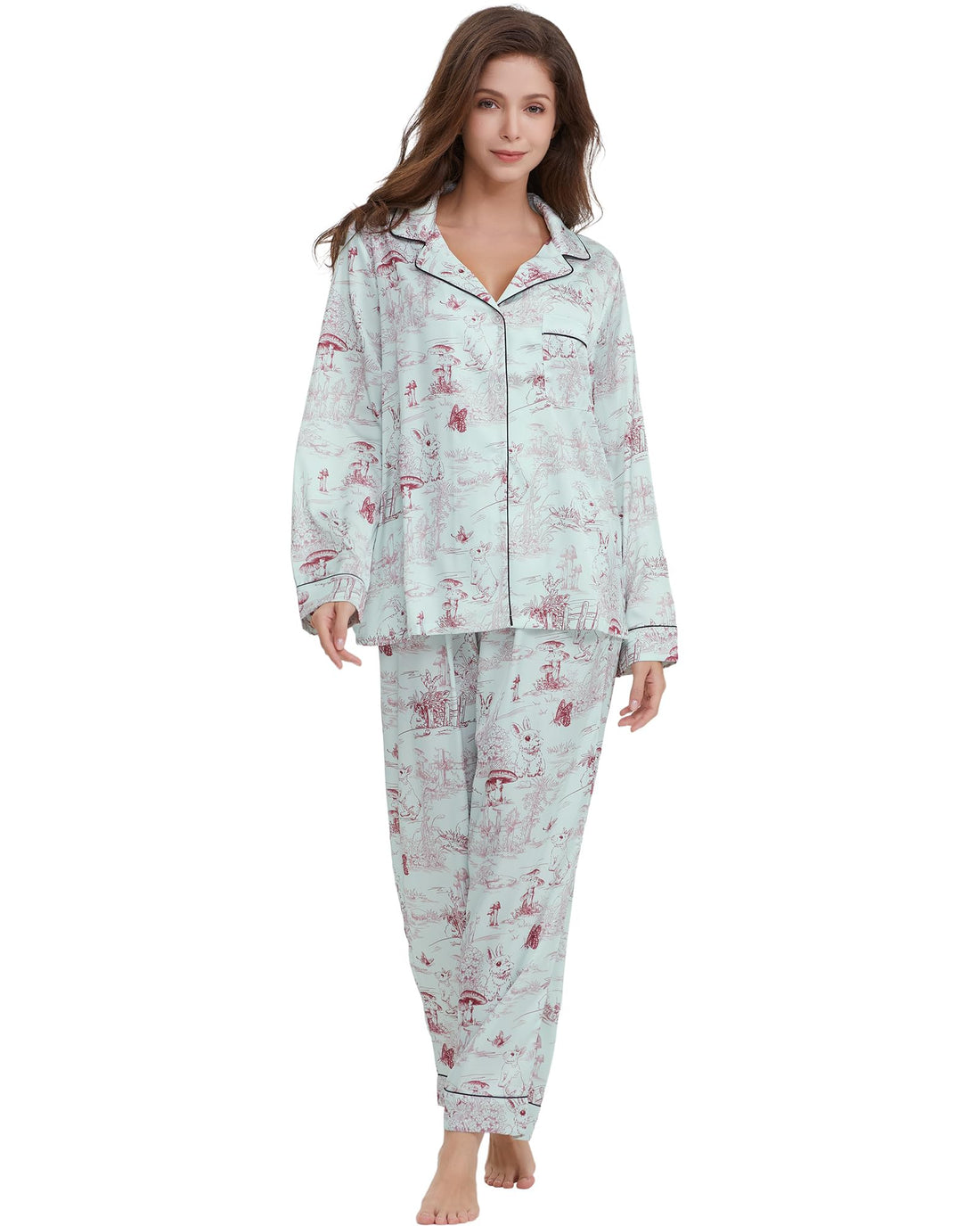 YiNi LuLu Womens Silk Satin Pajamas Set Button Down 2 Piece Pjs Long Sleeve Oversized Sleepwear with Pockets