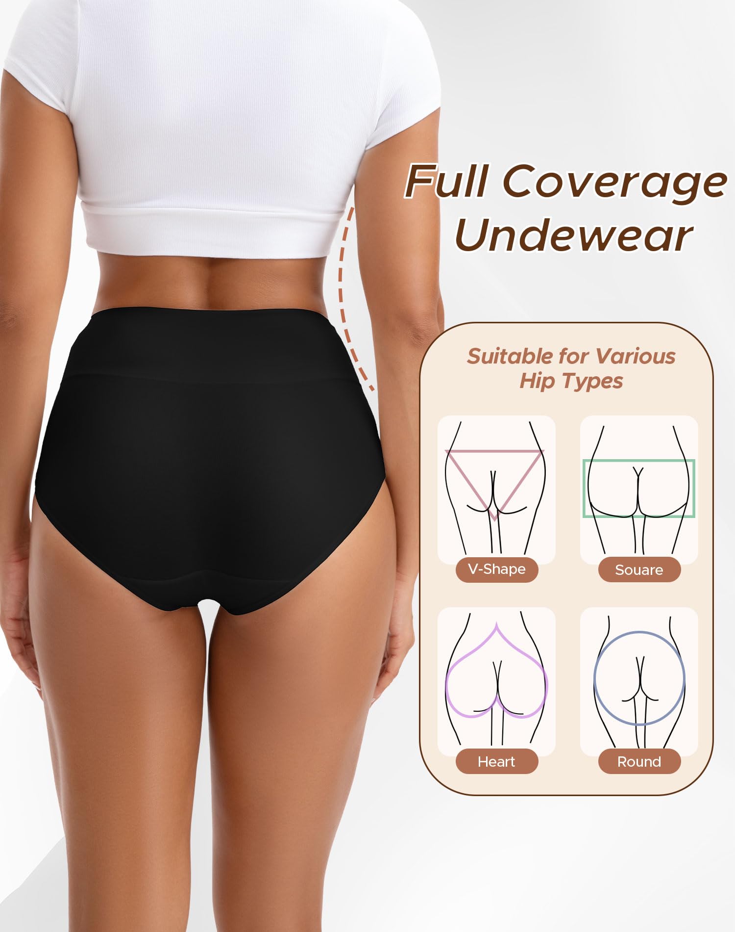 INNERSY Women's High Waisted Underwear Cotton Panties Regular & Plus Size 5-Pack