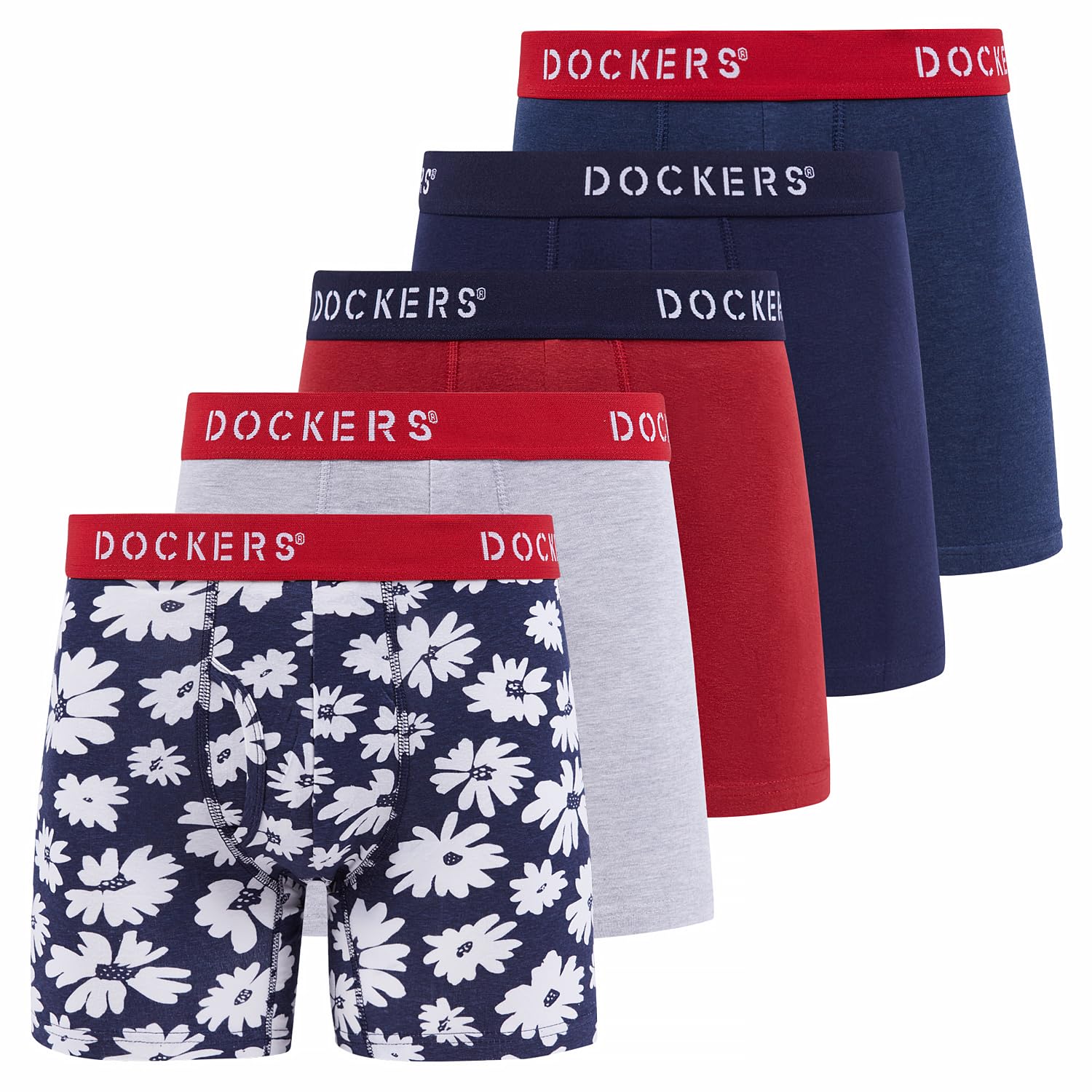 DOCKERS Mens Boxer Briefs Breathable Cotton Underwear for Men Pack of 5