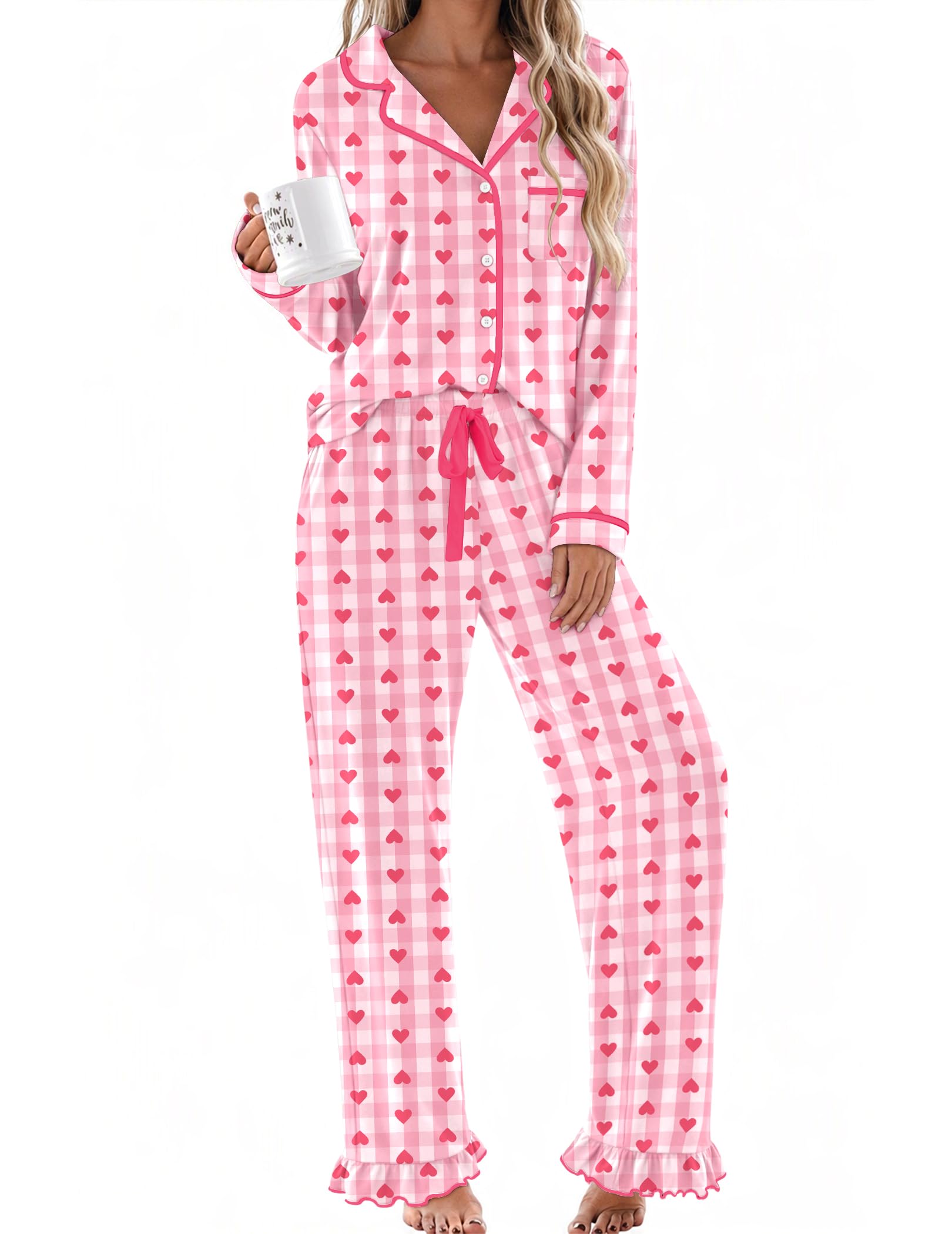 Ekouaer Womens Pajama Sets Long Sleeve Sleepwear Button Down Pjs Loungewear