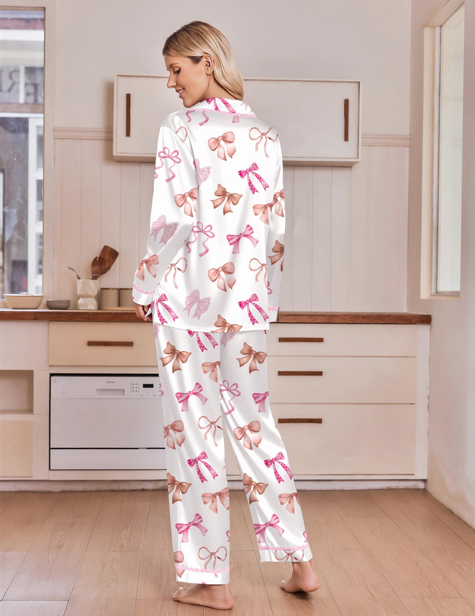 Ekouaer Satin Pajamas for Women Set 2 Piece Silk Pjs Long Sleeve Lounge Set