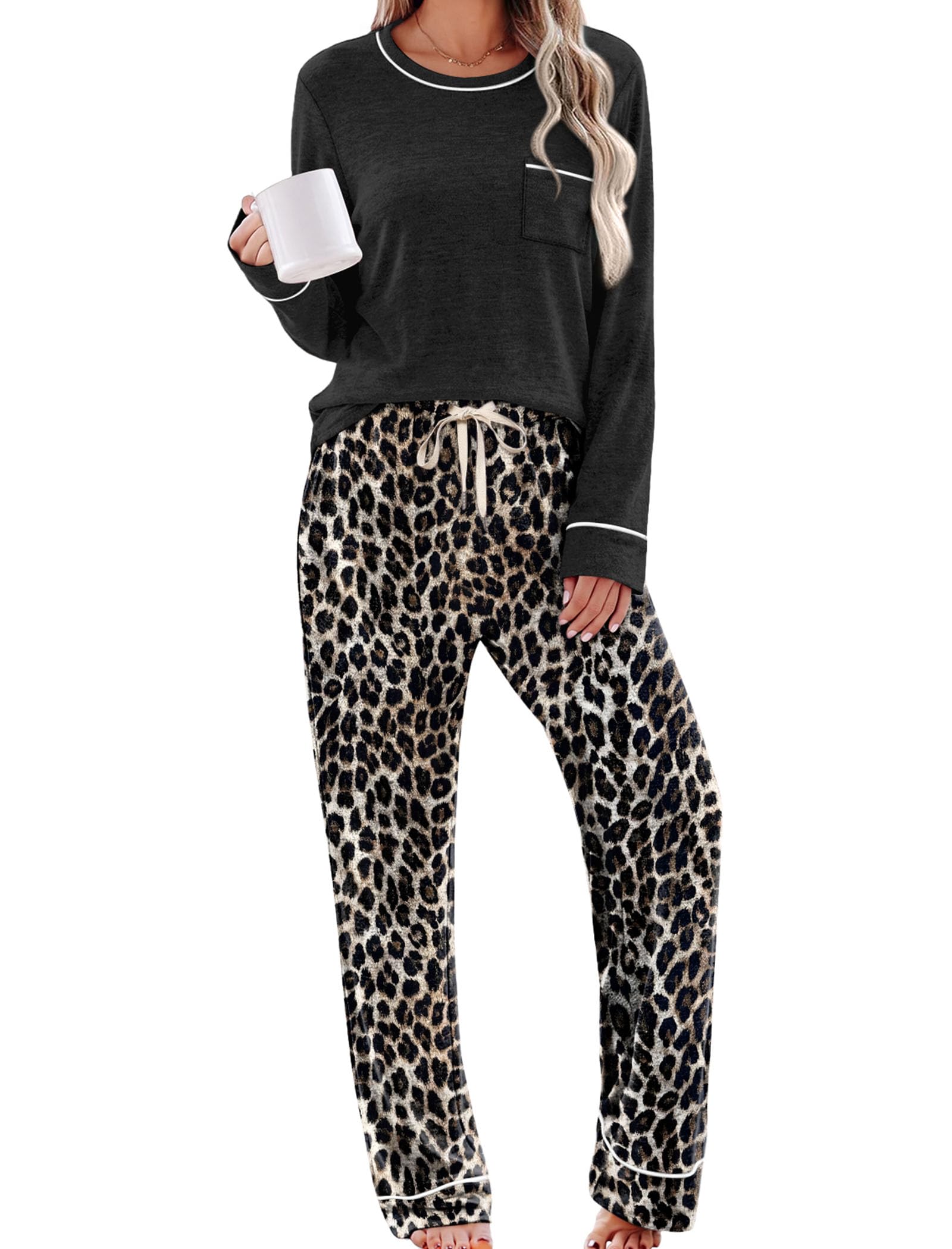 WIHOLL Pajamas for Women Set Soft Pjs Long Sleeve Two Piece Lounge Sets