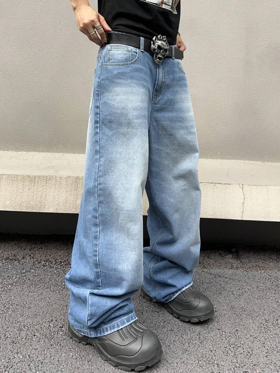 HUNGSON Mens Baggy Jeans for Men Women Y2k Skater Vintage Plain Pants Casual Wide Leg Jeans Loose Fit Denim Jeans