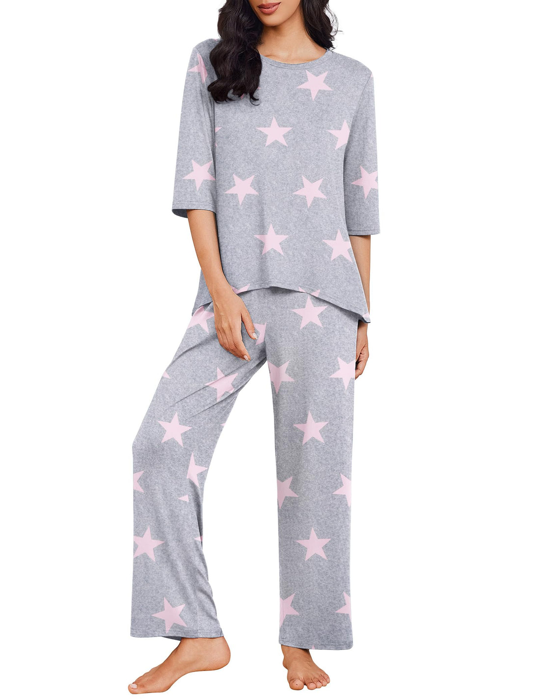 Ekouaer Womens Pajamas Set 2 Piece 3/4 Sleeve Tops Long Pants Pj Set