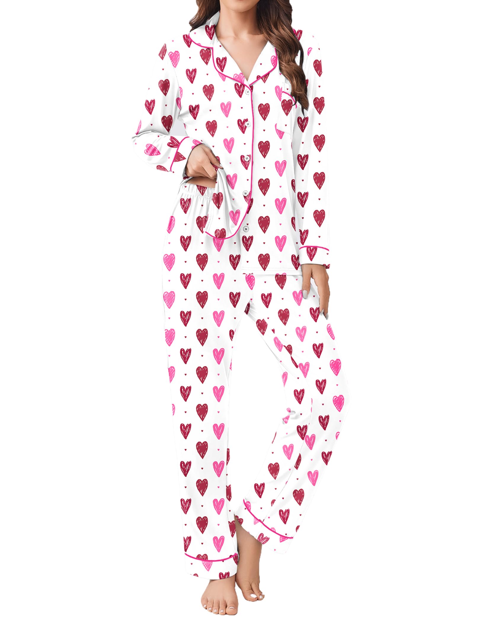 Ekouaer Womens Pajamas Set Button Down Long Sleeve Top & Pants Lounge Sets