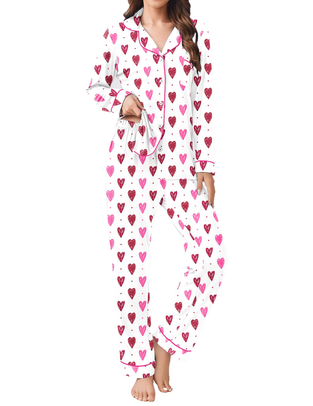 Ekouaer Womens Pajamas Set Button Down Long Sleeve Top & Pants Lounge Sets