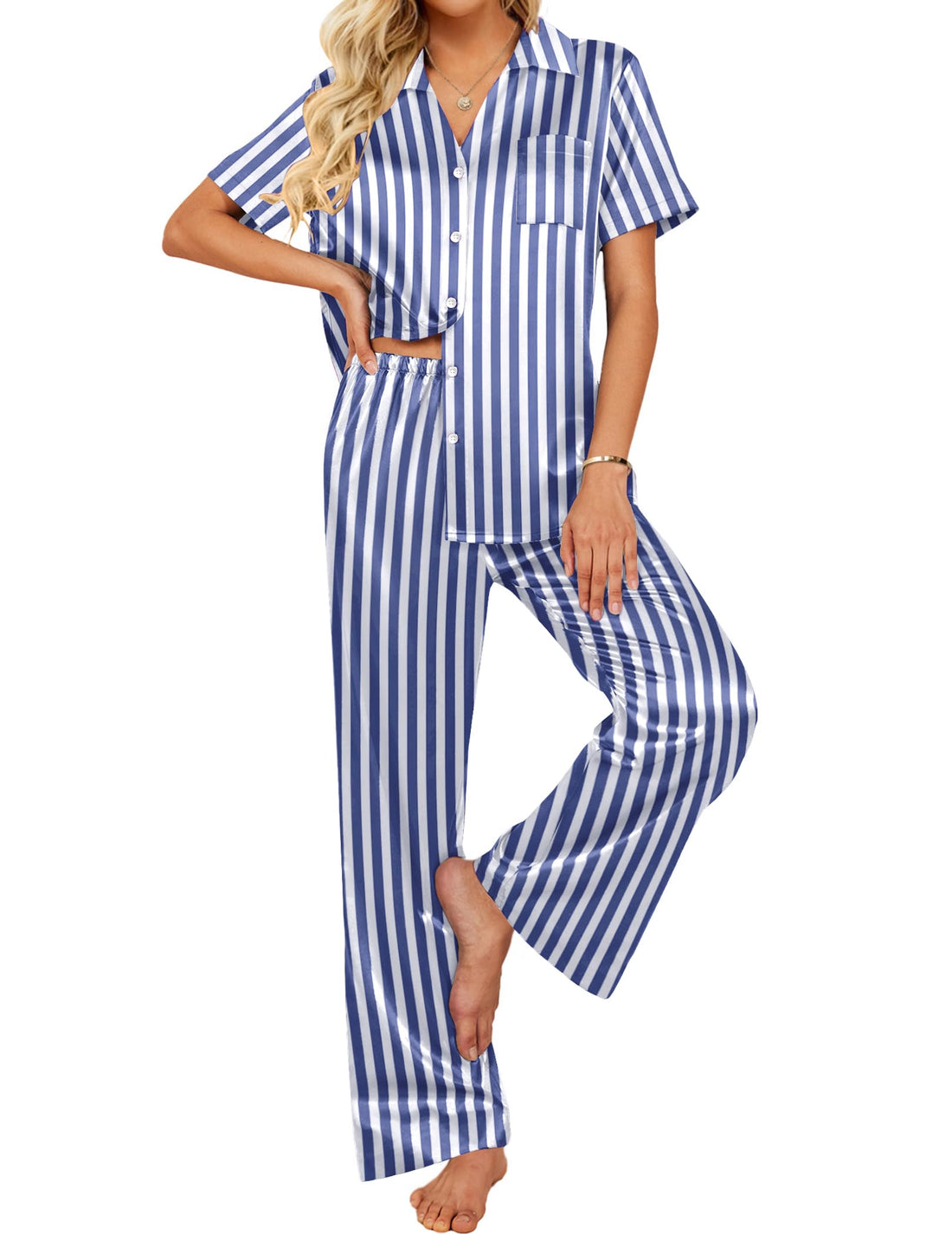 Ekouaer Silk Pajamas for Womens Set 2 Piece Fall Pjs Button Down Sleepwear